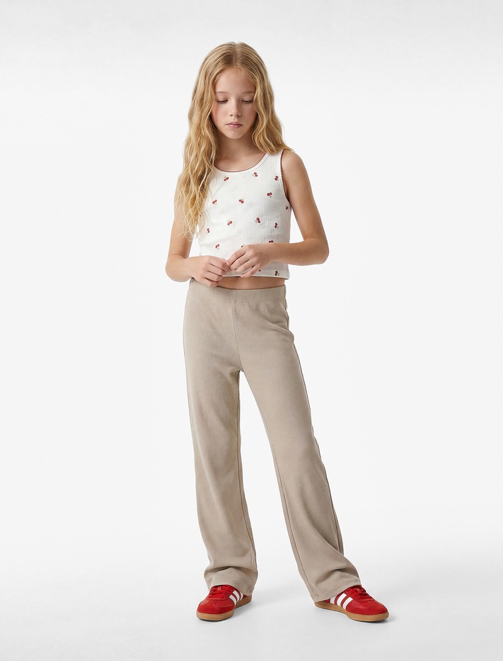 Kız Çocuk İnterlok Viskon Karışımlı Slim Fit Normal Bel İspanyol Paça Tayt
