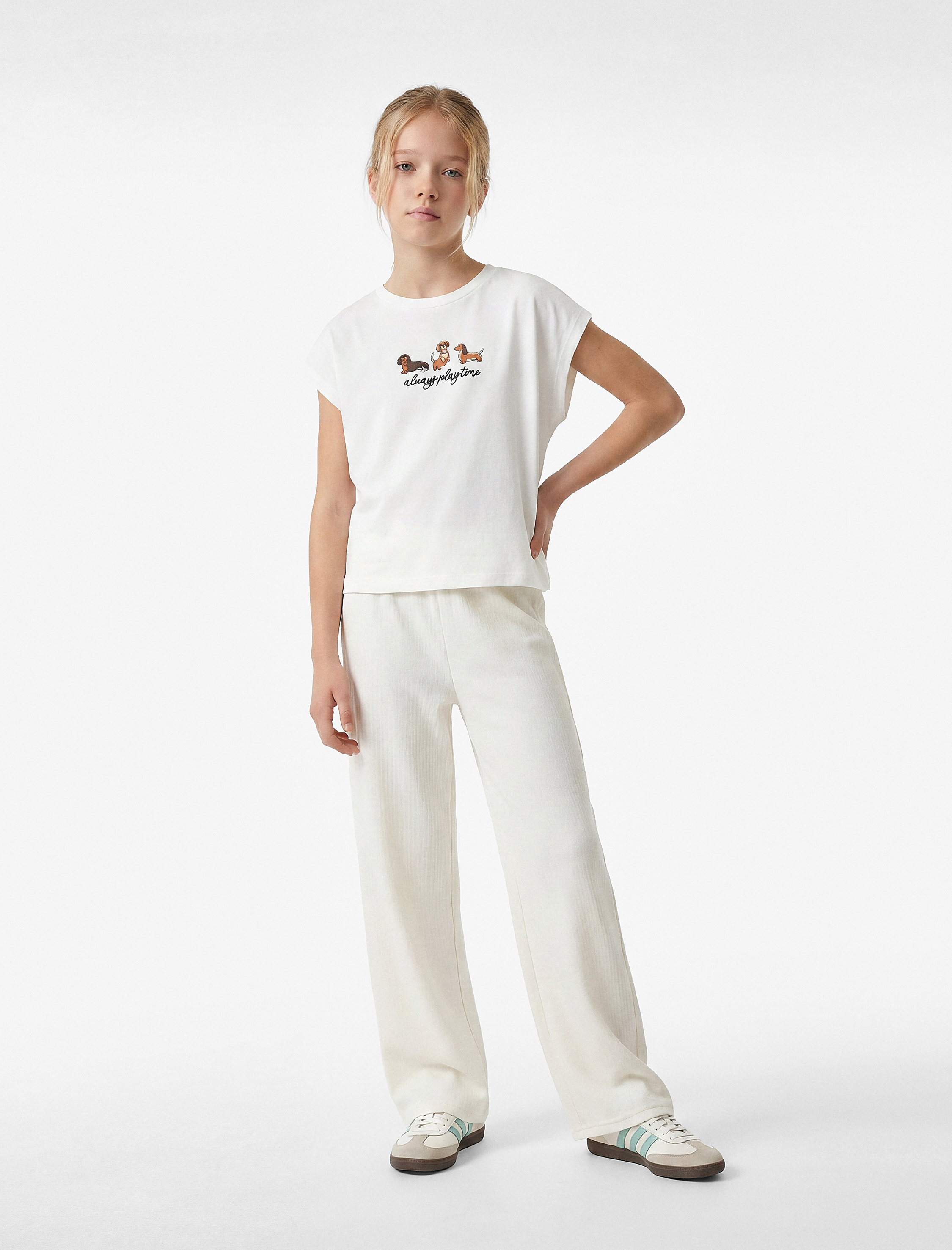  Kız Çocuk Beli Lastikli Normal Paça Pamuklu Basic Pantolon