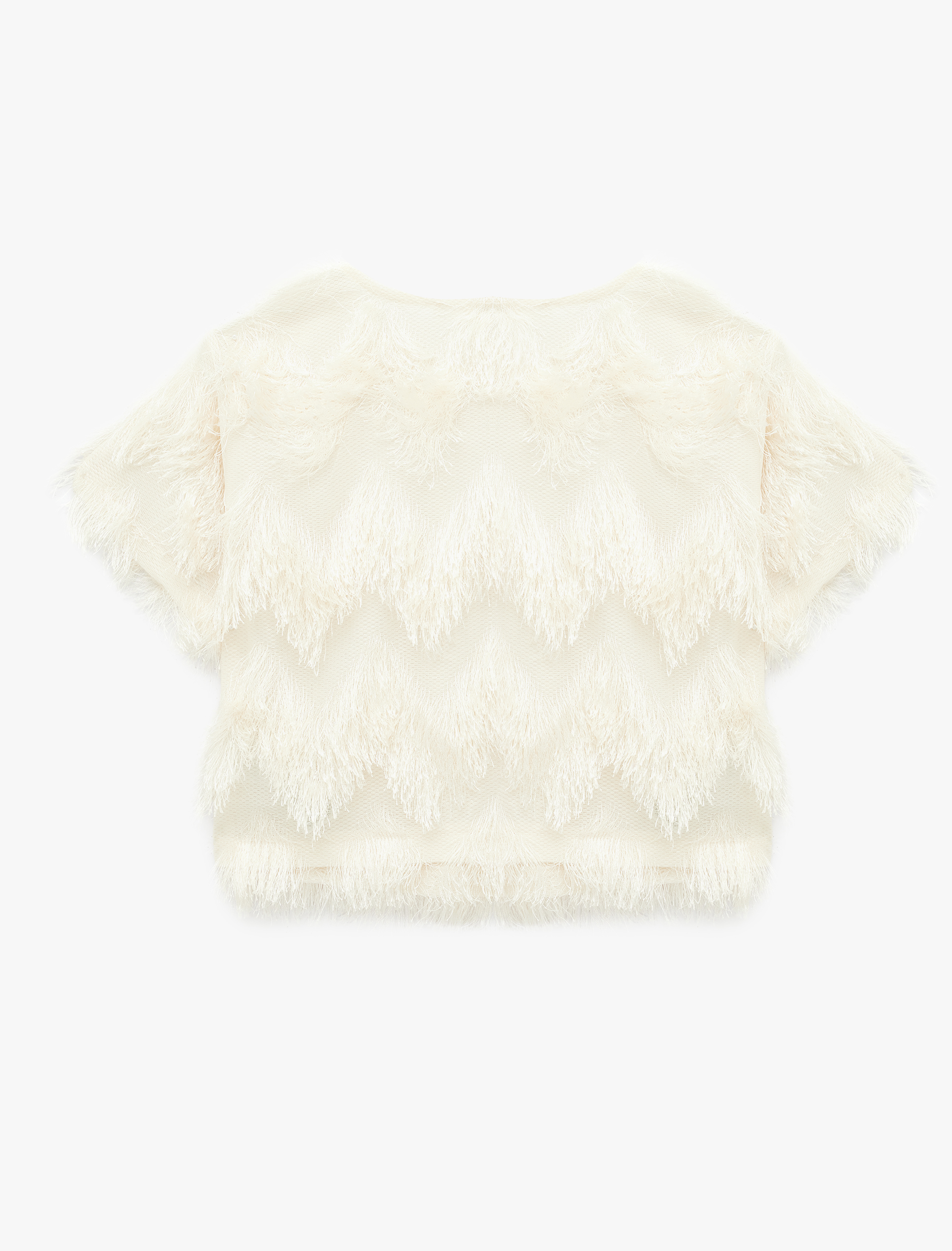Koton Kısa Kollu Bisiklet Yaka Püsküllü Crop Bluz görsel 3