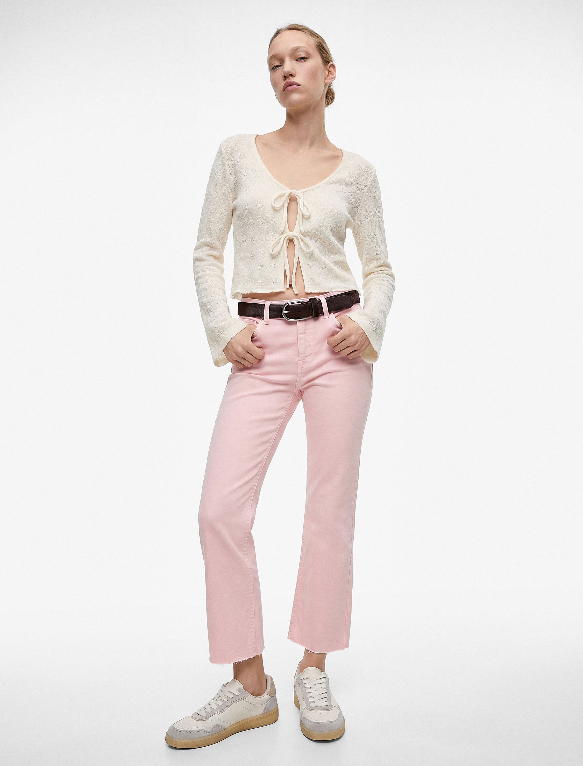  Pamuklu Cepli Düğmeli İspanyol Paça Crop Jean Pantolon -  Kick Flare Jeans