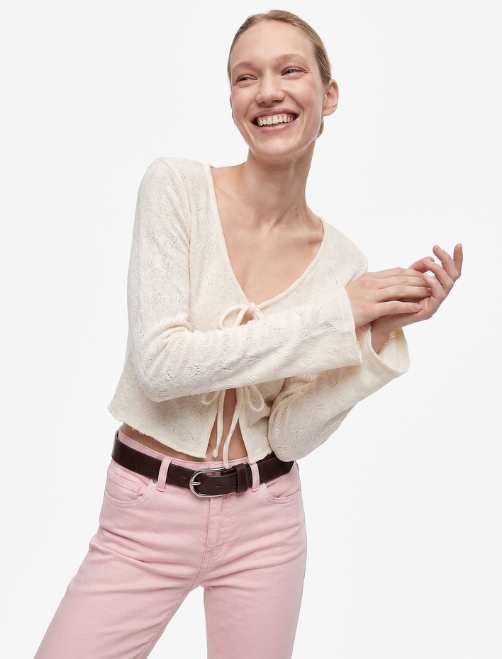  Pamuklu Cepli Düğmeli İspanyol Paça Crop Jean Pantolon -  Kick Flare Jeans