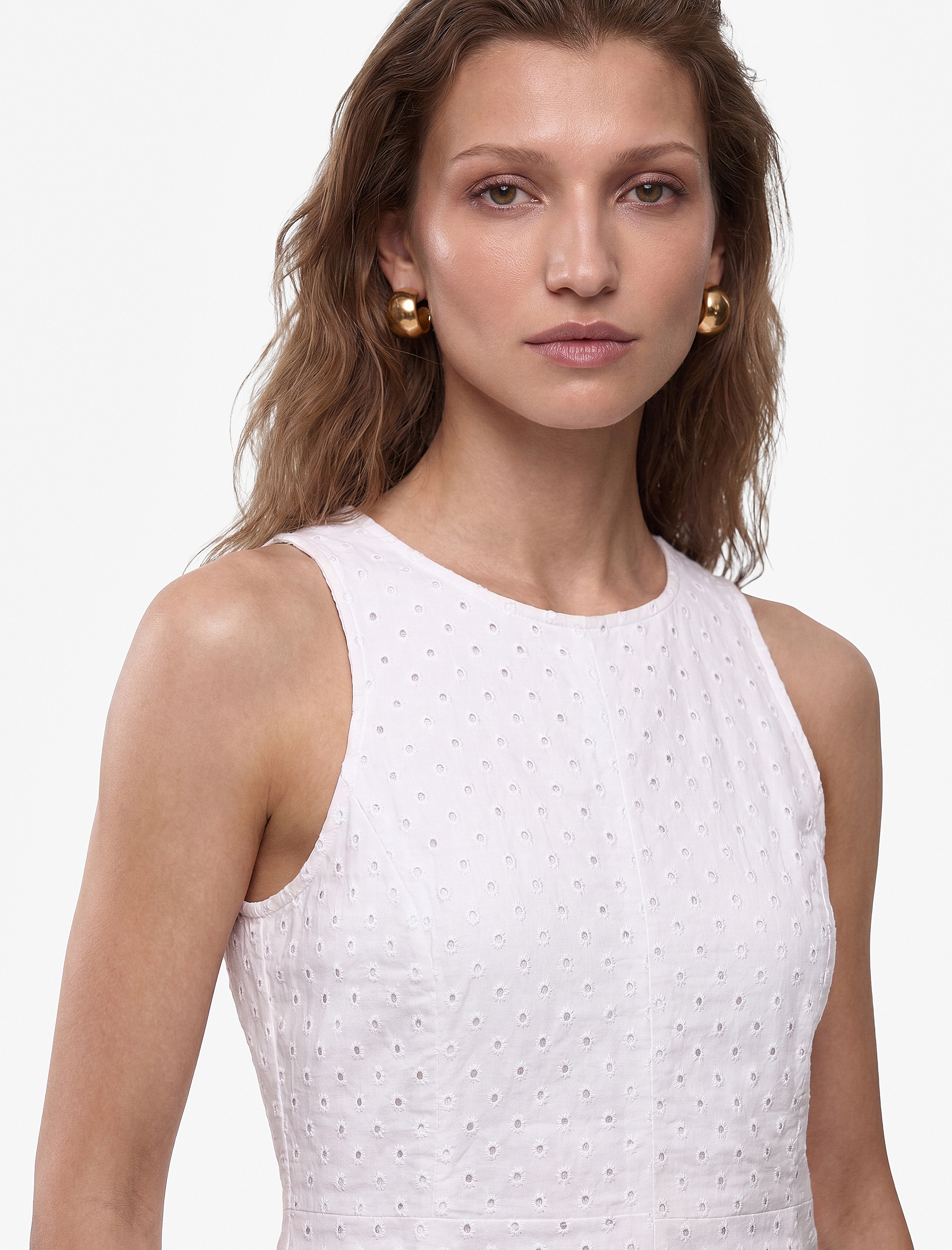   Pamuklu Kolsuz Fisto Brodeli Halter Yaka Mini Elbise