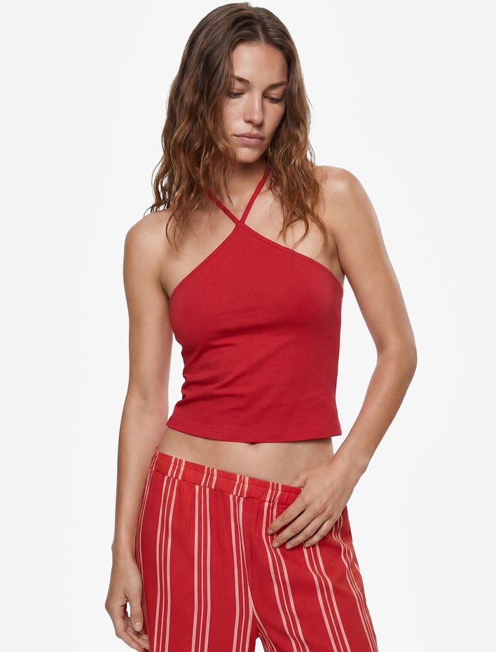  Koton X Sibil Çetinkaya - Slim Fit Boyundan Bağlamalı Halter Yaka Top