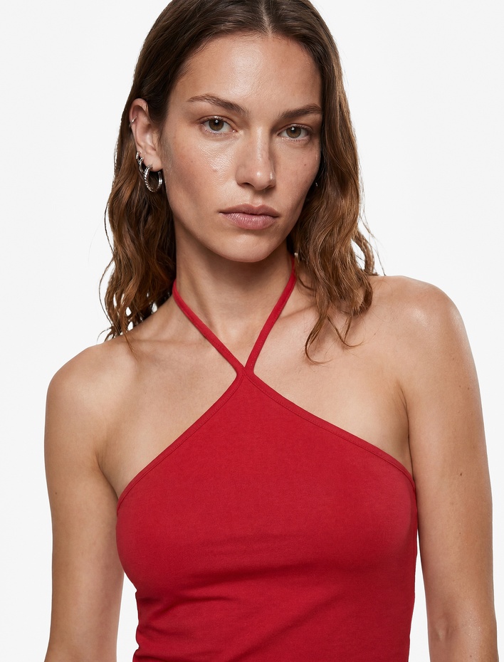  Koton X Sibil Çetinkaya - Slim Fit Boyundan Bağlamalı Halter Yaka Top