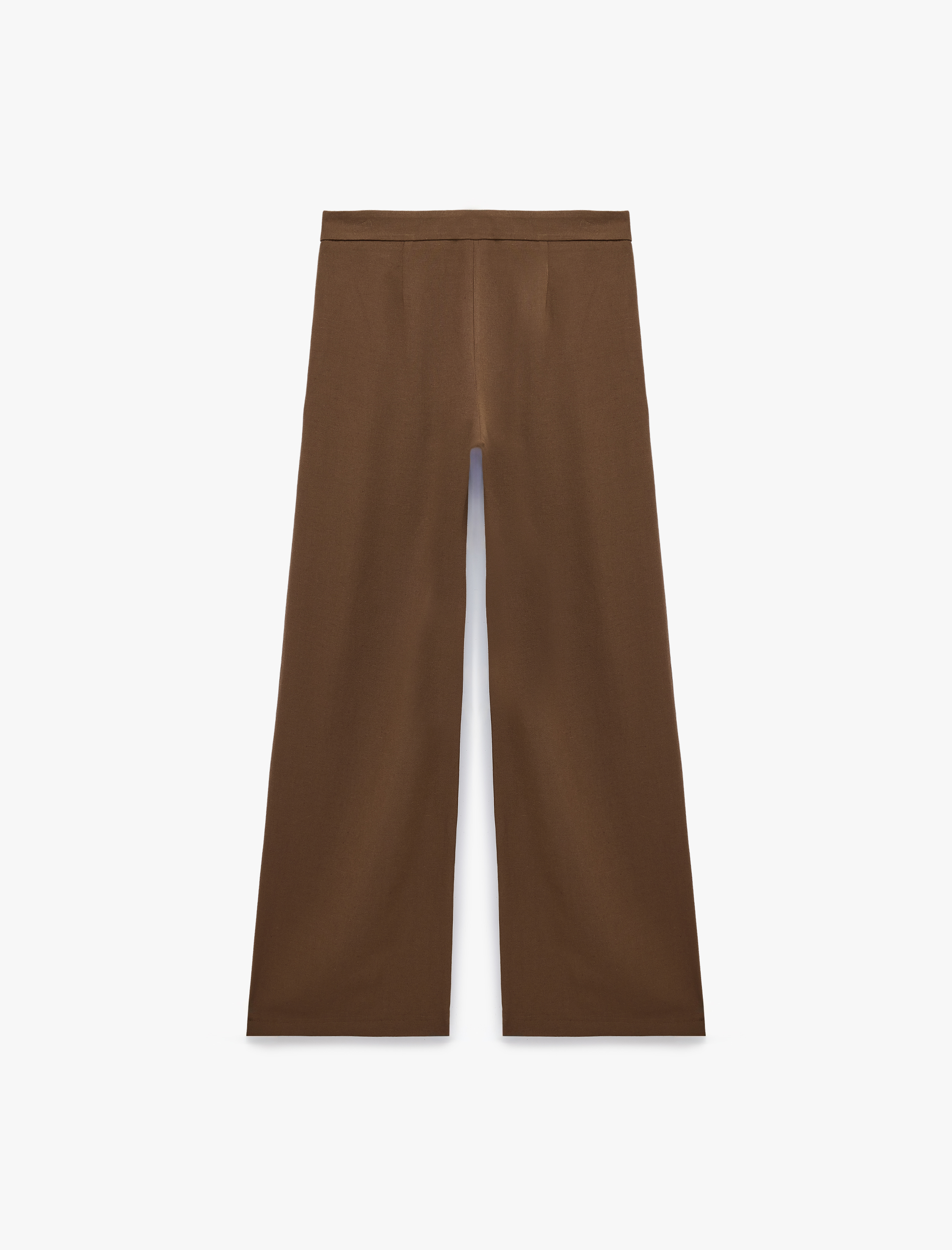   Rahat Kesim Keten Karışımlı Düz Bol Paça Pantolon