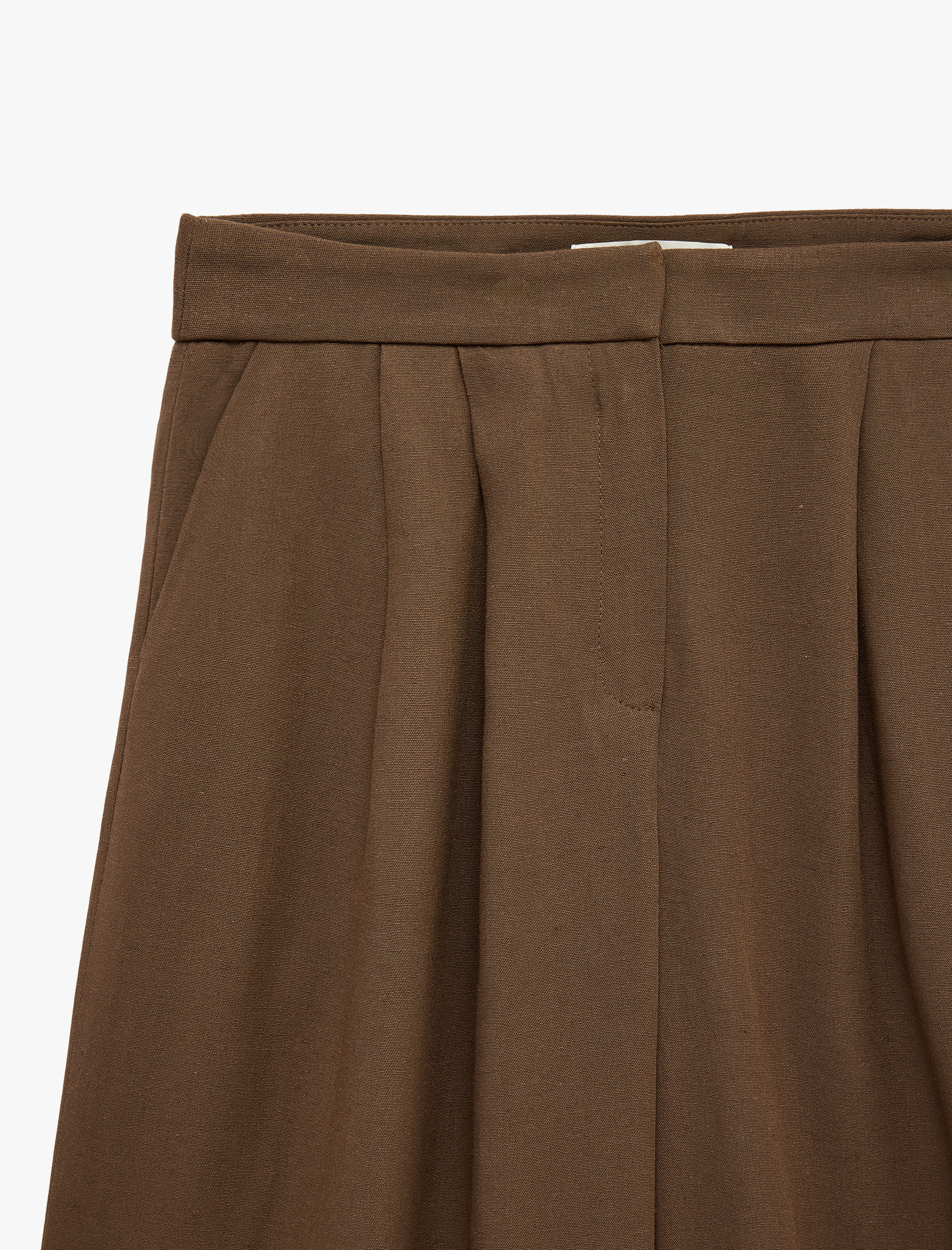   Rahat Kesim Keten Karışımlı Düz Bol Paça Pantolon