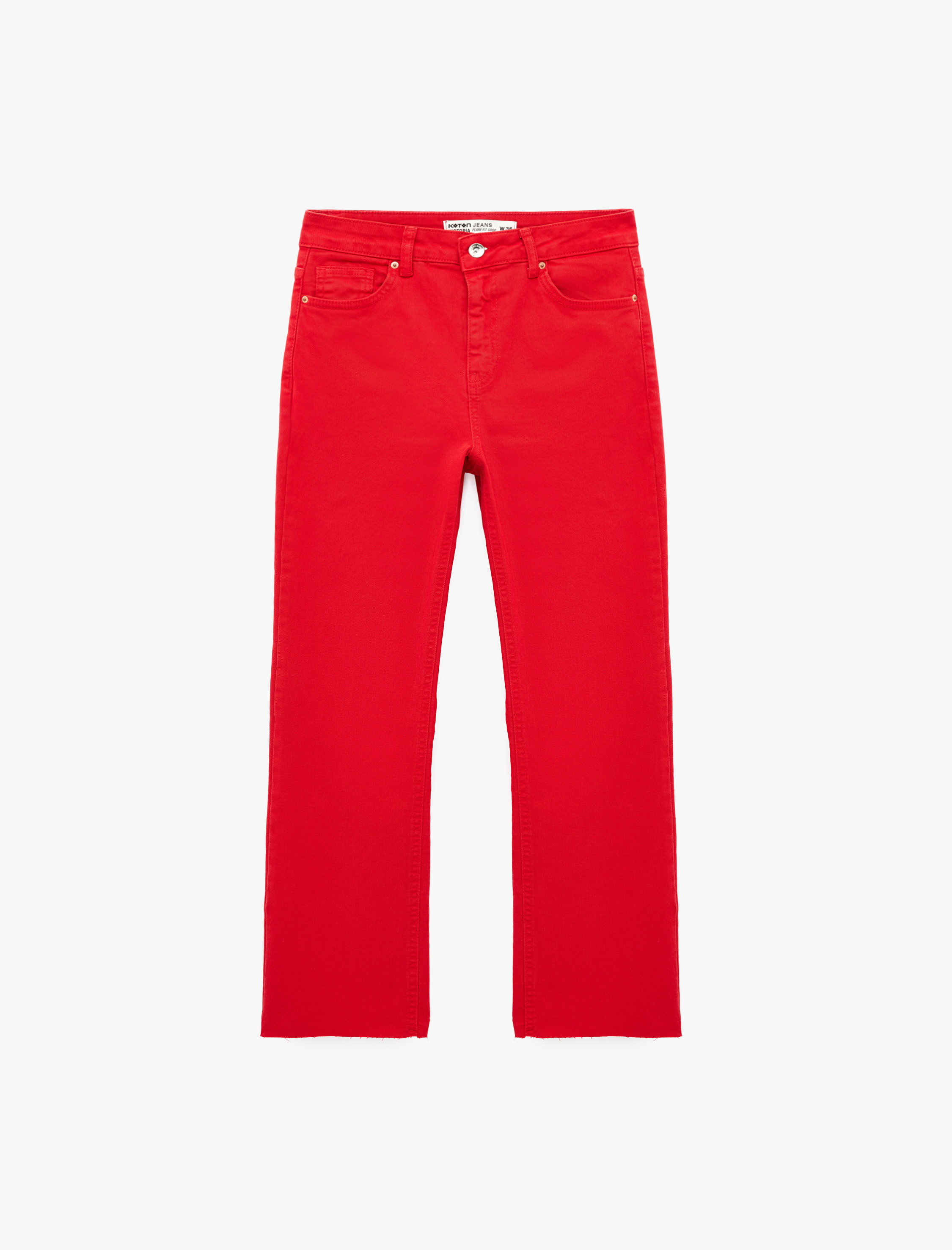   Pamuklu Cepli Düğmeli İspanyol Paça Crop Jean Pantolon -  Kick Flare Jeans