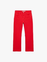 Pamuklu Cepli Düğmeli İspanyol Paça Crop Jean Pantolon -  Kick Flare Jeans