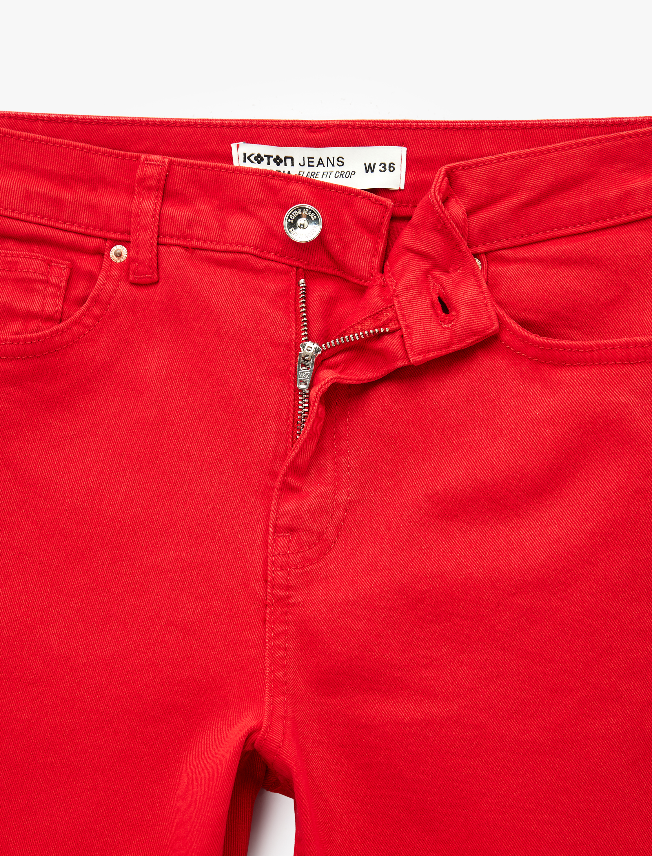   Pamuklu Cepli Düğmeli İspanyol Paça Crop Jean Pantolon -  Kick Flare Jeans