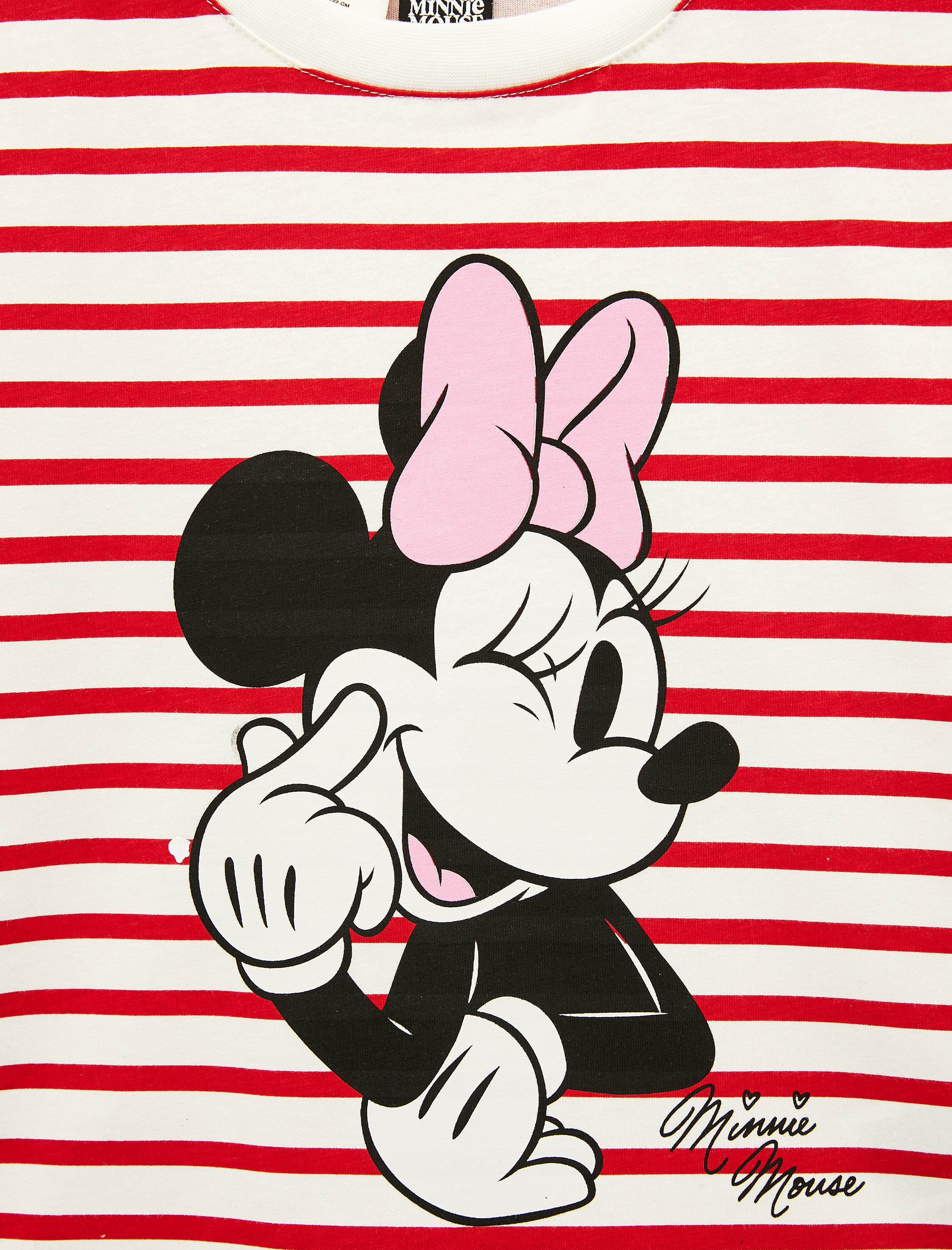  Kız Çocuk Lisanslı Minnie Mouse Baskılı Kısa Kollu Bisiklet Yaka Pamuklu Çizgili Tişört