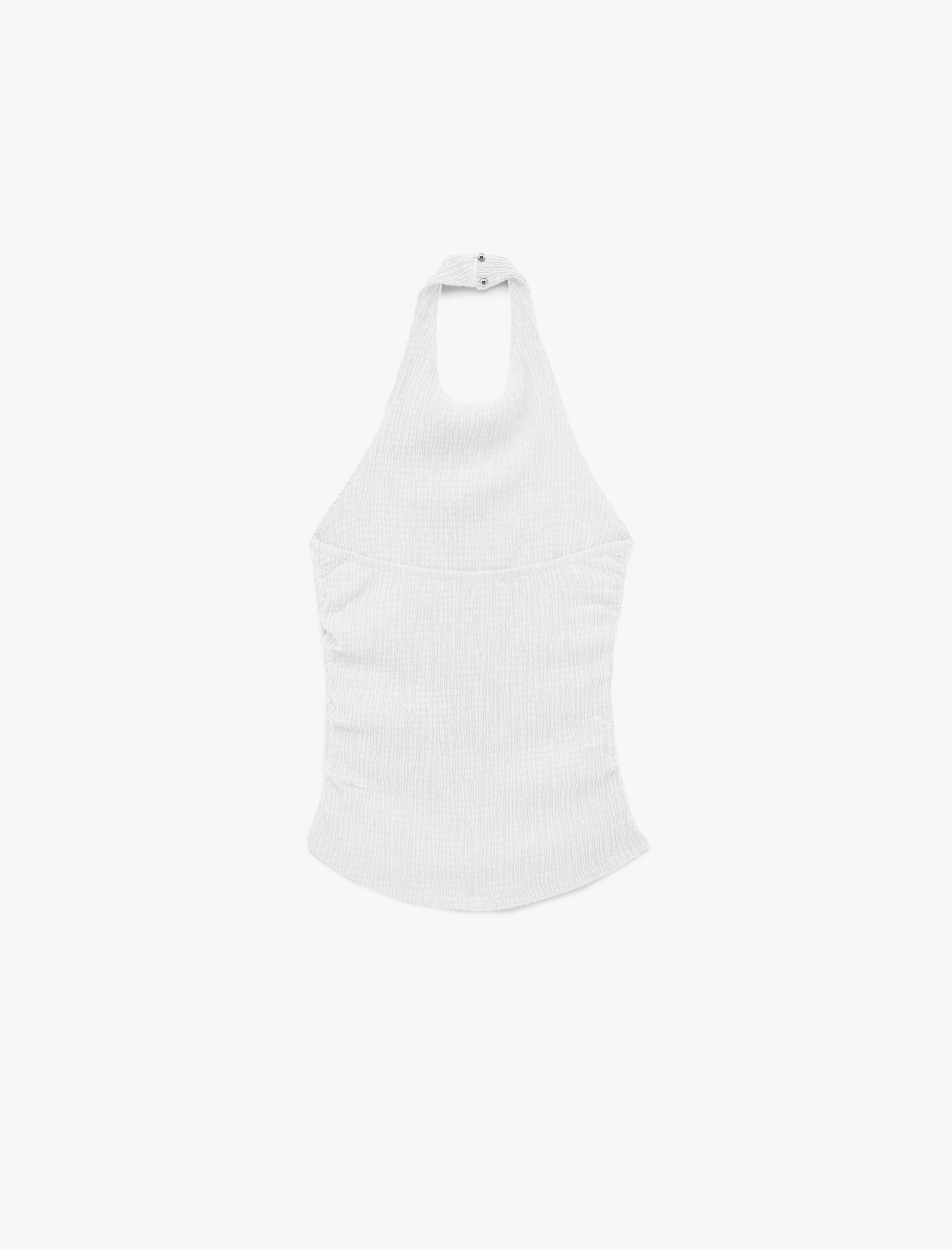   Koton X Sibil Çetinkaya - Bürümcük Kumaş Sırt Dekolteli Degaje Halter Yaka Bluz
