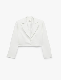 Uzun Kollu Geniş Yaka Düğmeli Crop Blazer Ceket