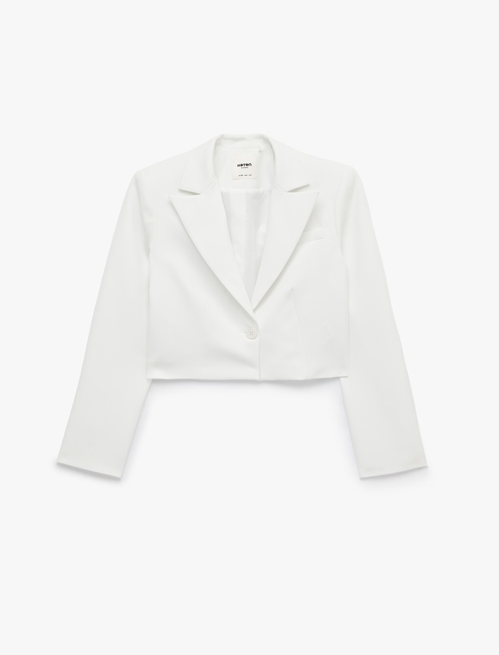  Uzun Kollu Geniş Yaka Düğmeli Crop Blazer Ceket