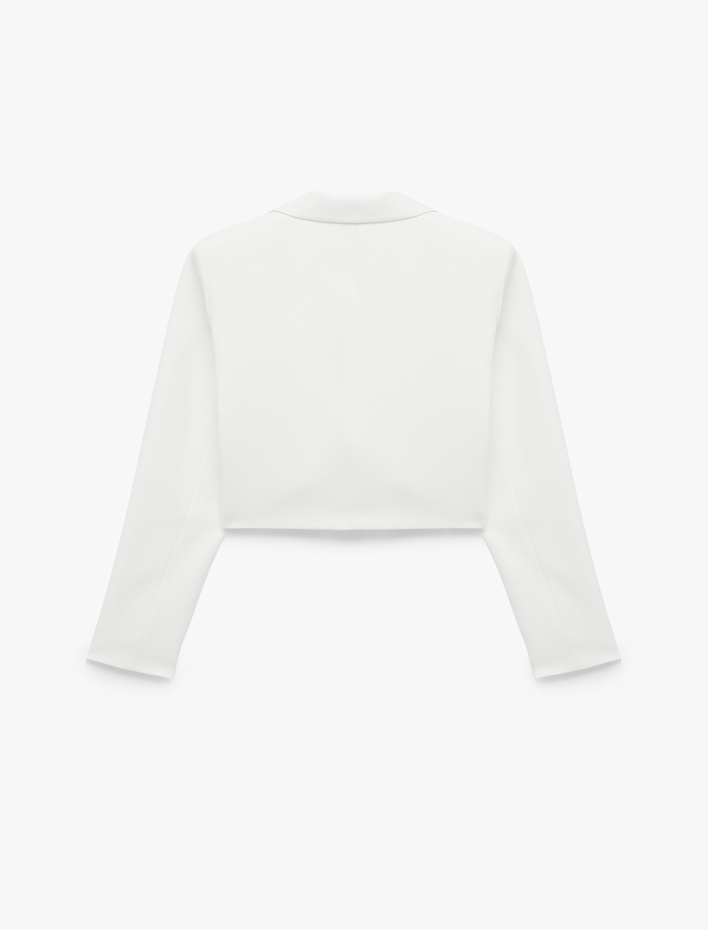  Uzun Kollu Geniş Yaka Düğmeli Crop Blazer Ceket