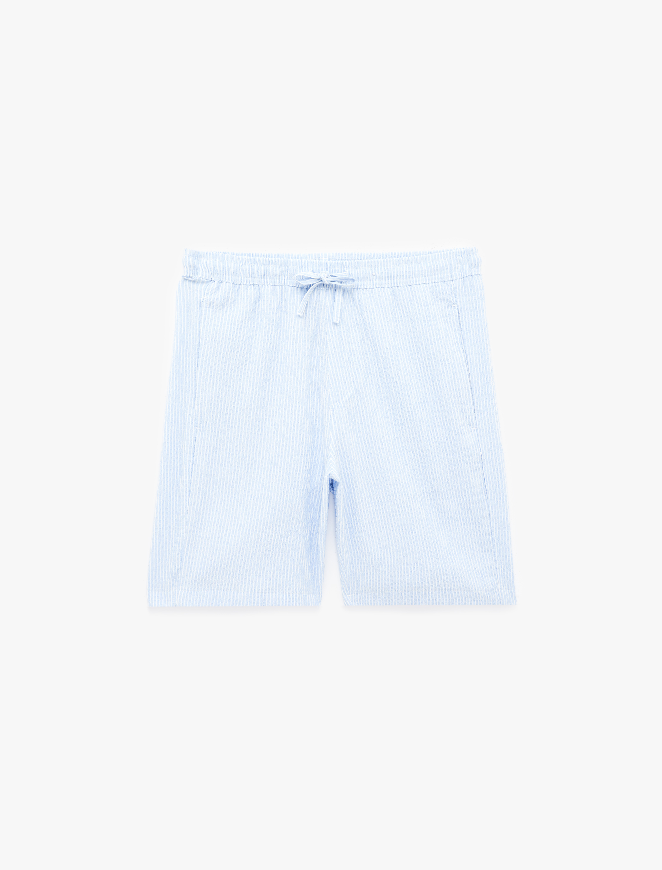   Çizgili Cepli Regular Fit Beli Bağcıklı Şort