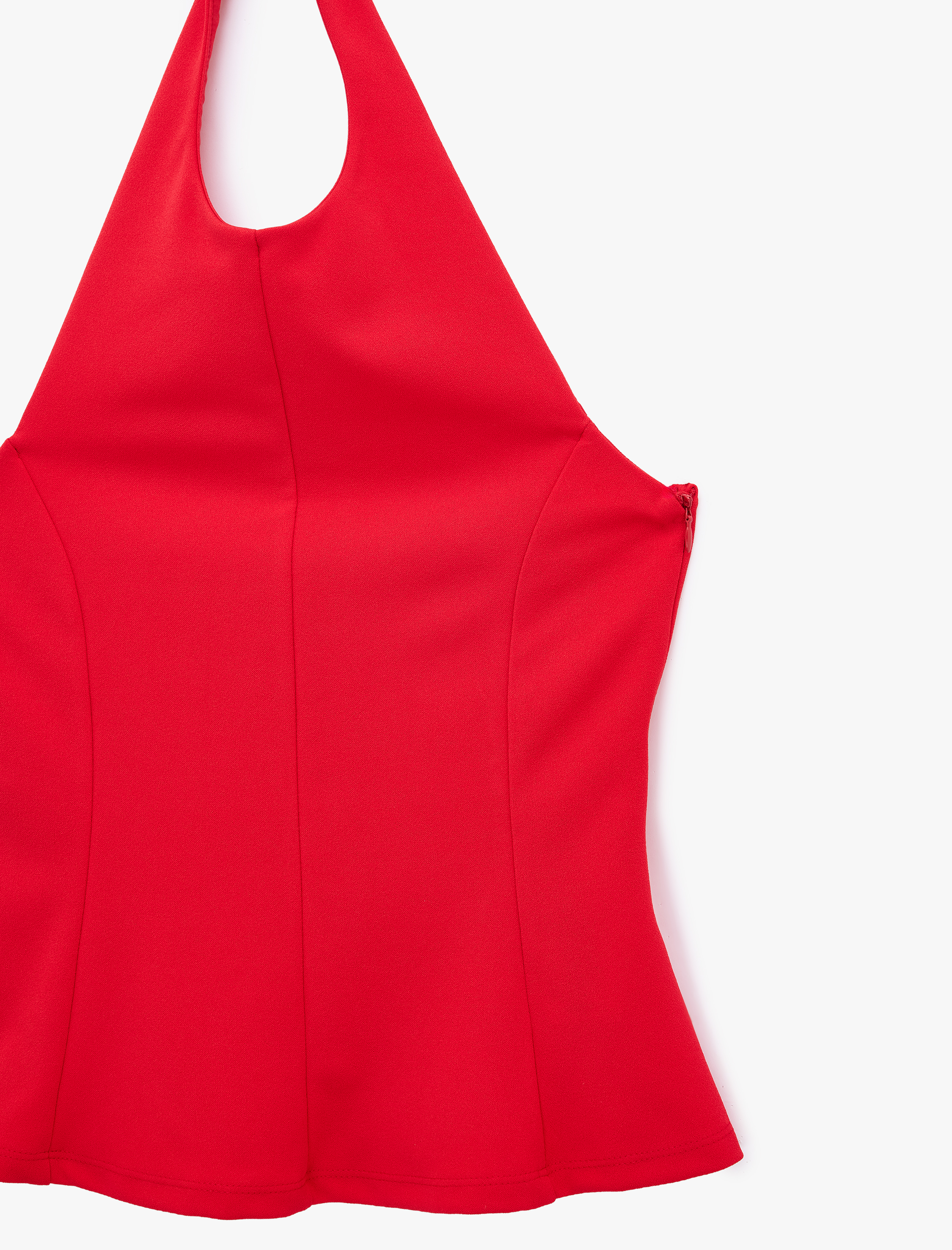   Slim Fit Bel Vurgulu Halter Yaka Kolsuz Peplum Bluz