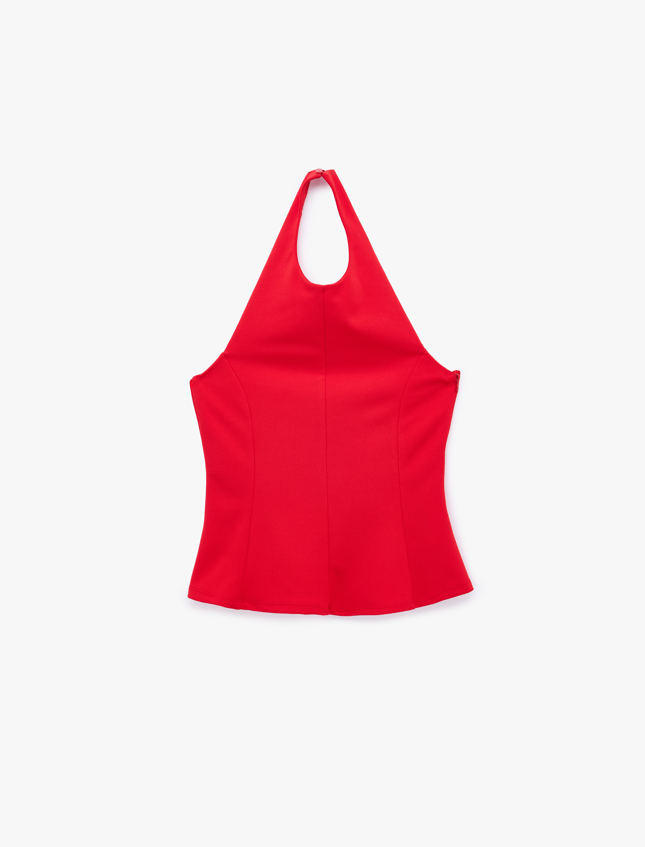  Slim Fit Bel Vurgulu Halter Yaka Kolsuz Peplum Bluz