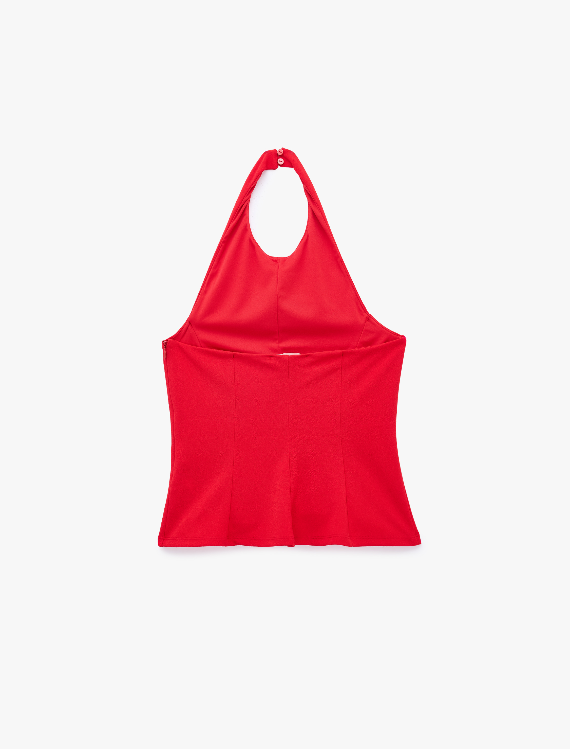   Slim Fit Bel Vurgulu Halter Yaka Kolsuz Peplum Bluz