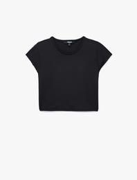 Slim Fit Kısa Kollu Bisiklet Yaka Crop Spor Tişört