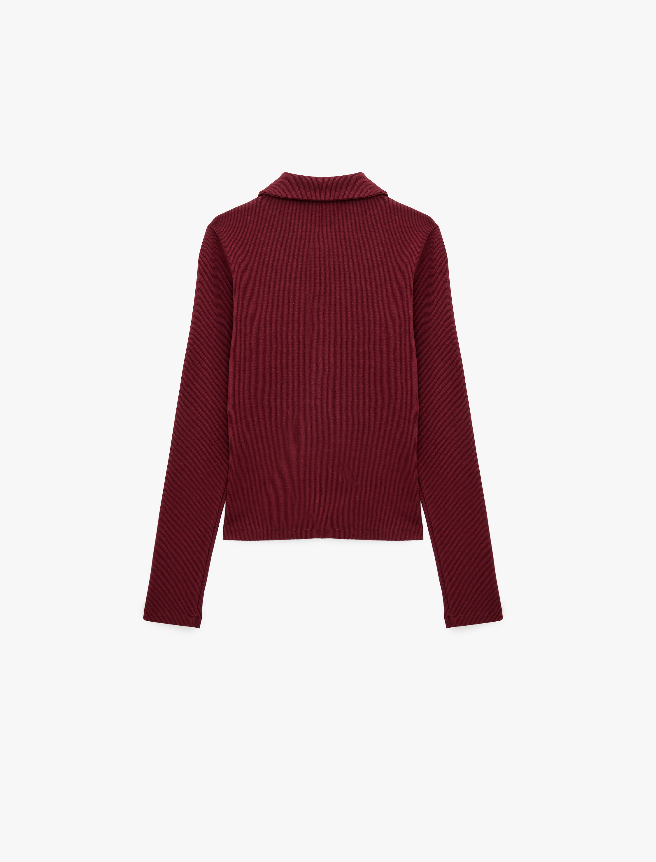   Pamuklu Slim Fit Fermuarlı Uzun Kollu Kaşkorse Polo Yaka Tişört