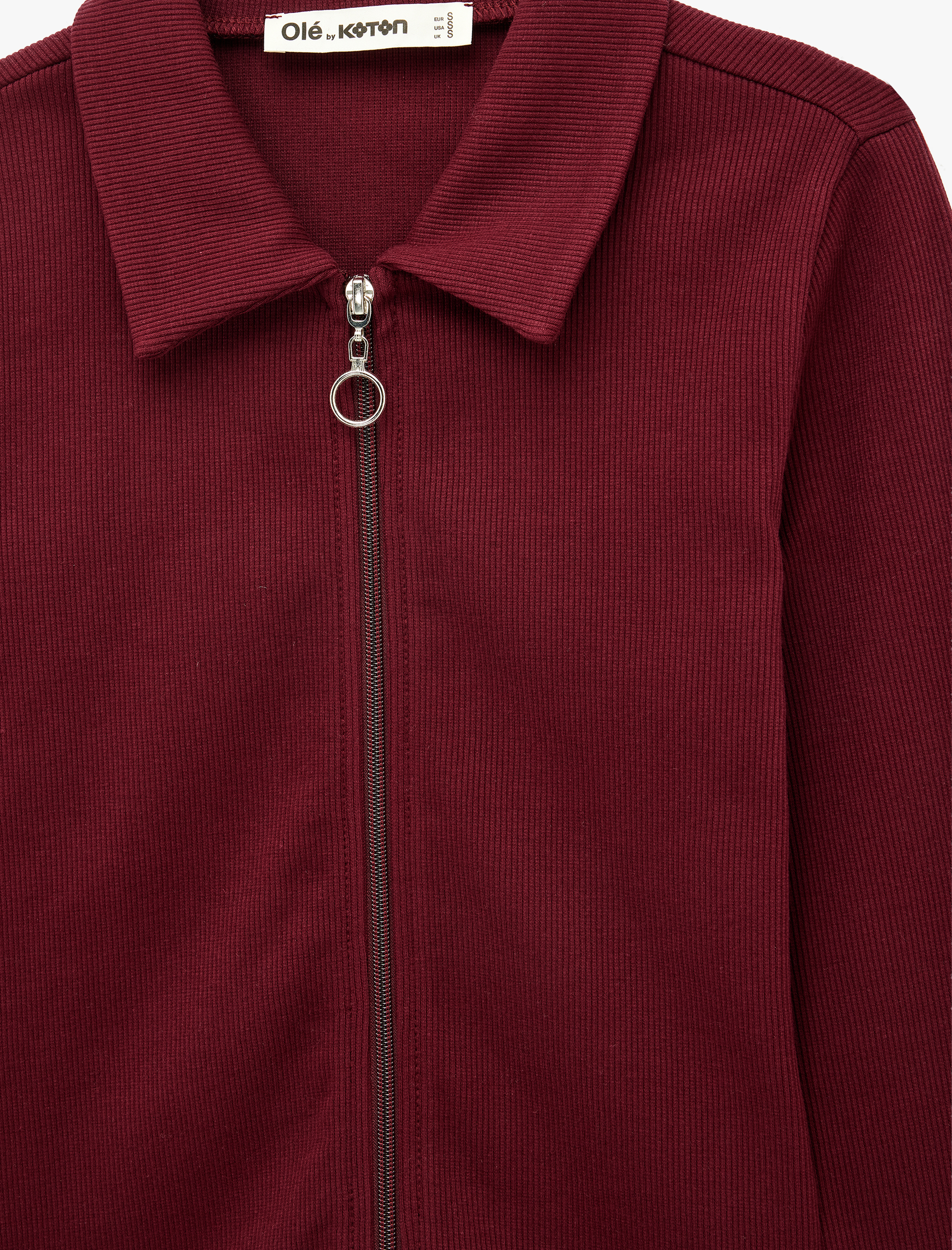   Pamuklu Slim Fit Fermuarlı Uzun Kollu Kaşkorse Polo Yaka Tişört