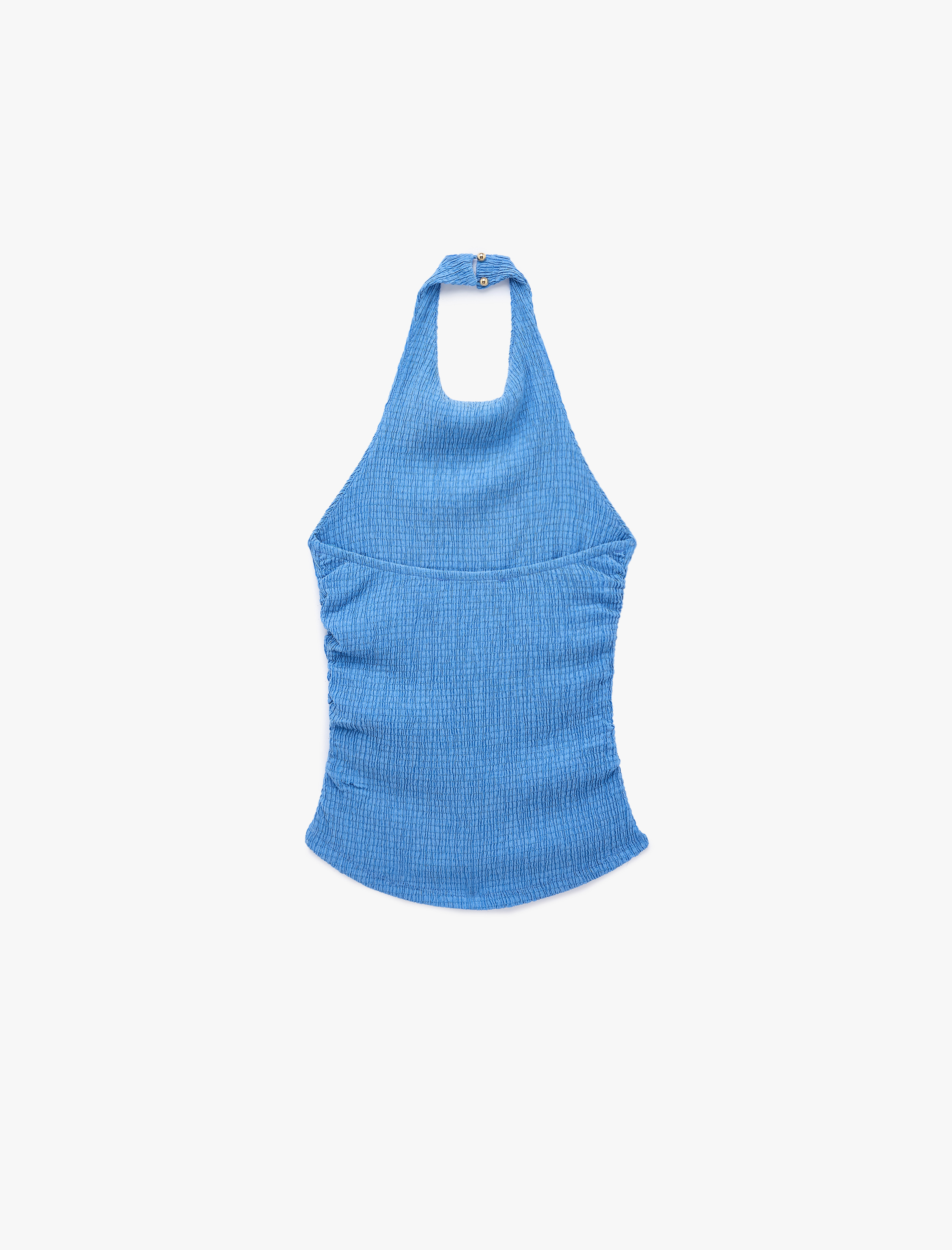   Koton X Sibil Çetinkaya - Bürümcük Kumaş Sırt Dekolteli Degaje Halter Yaka Bluz