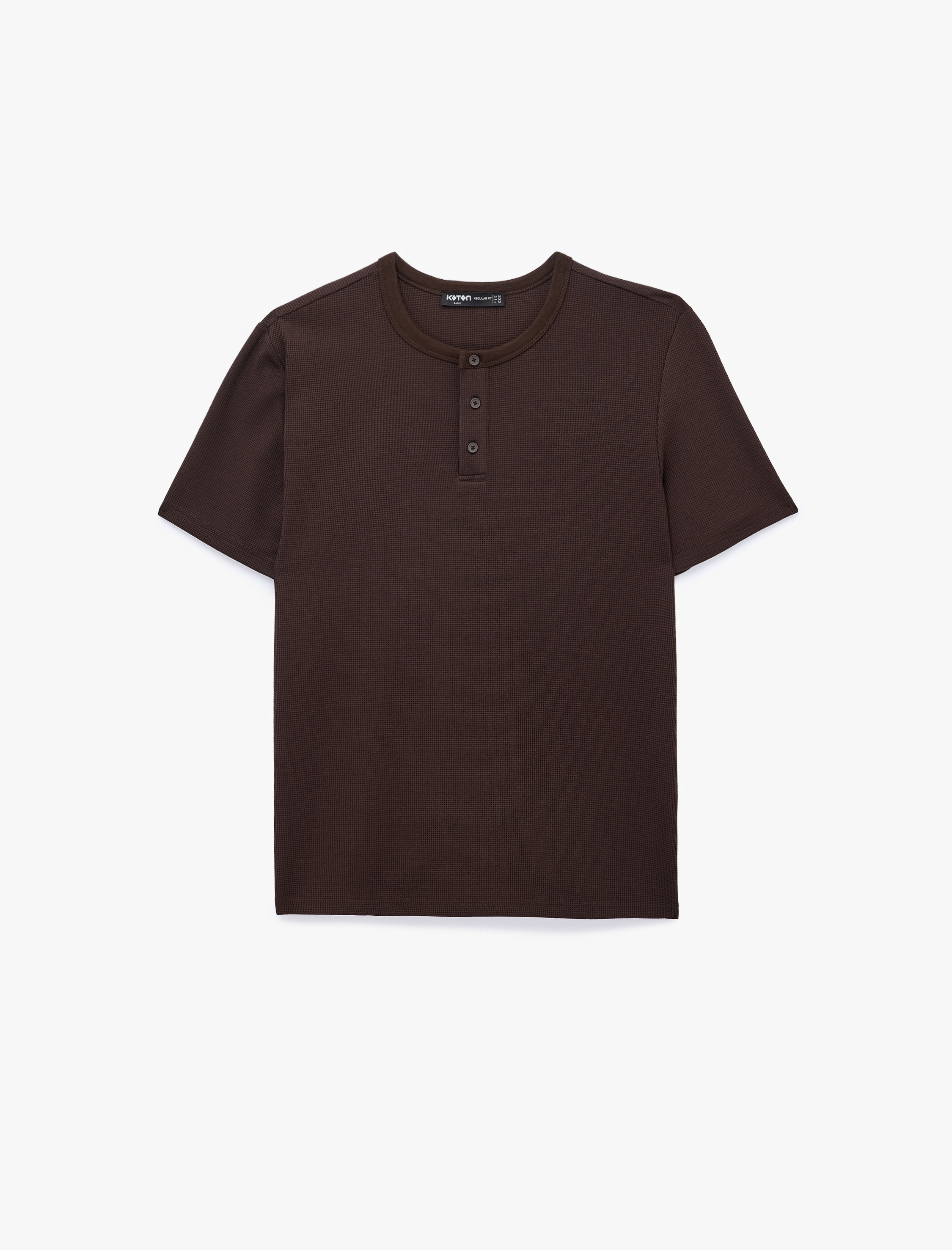   Regular Fit Waffle Dokulu Kısa Kollu Düğmeli Henley Yaka Tişört