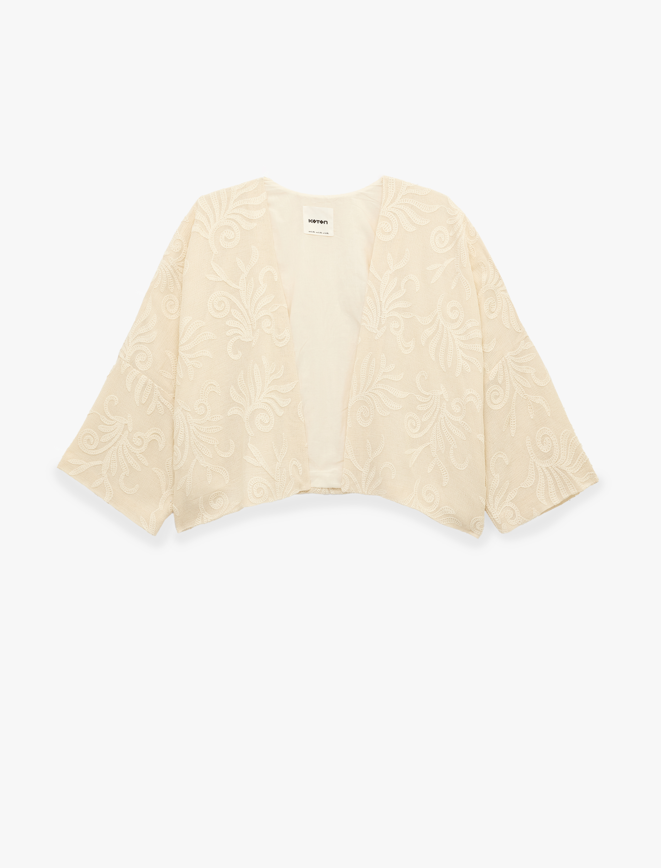   Koton X Melis Ağazat - Pamuklu Floral Dokulu İşlemeli Kısa Kimono