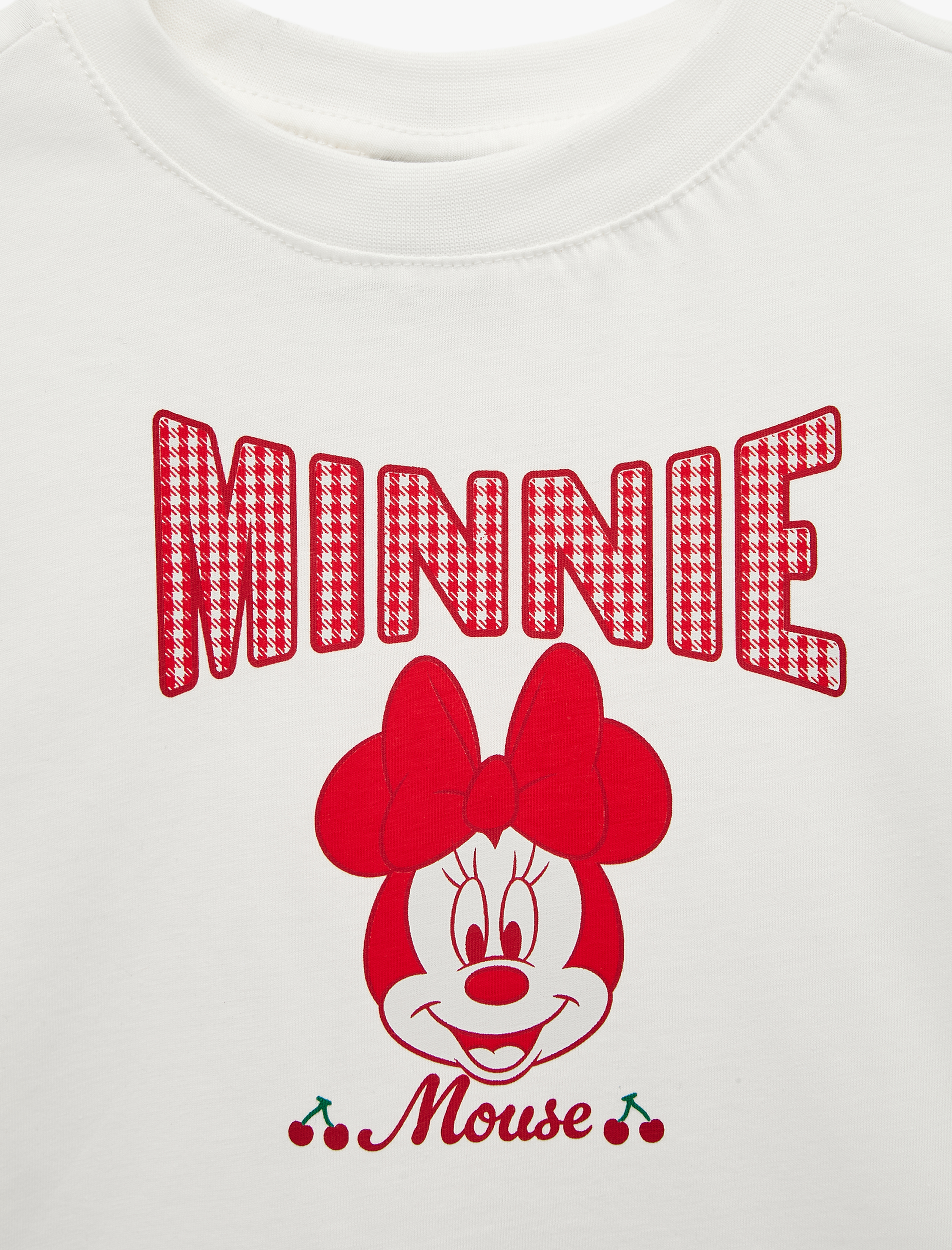  Kız Çocuk Minnie Mouse Fiyonklu Bisiklet Yaka Kısa Kollu Pamuklu Lisanslı Tişört
