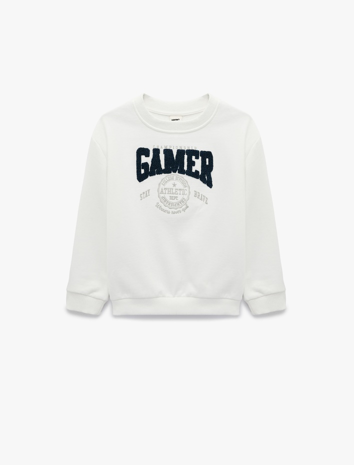 Erkek Bebek Şardonlu Uzun Kollu Bisiklet Yaka Nakışlı Sweatshirt