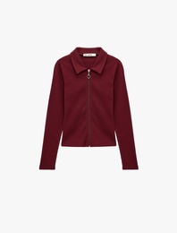 Pamuklu Slim Fit Fermuarlı Uzun Kollu Kaşkorse Polo Yaka Tişört