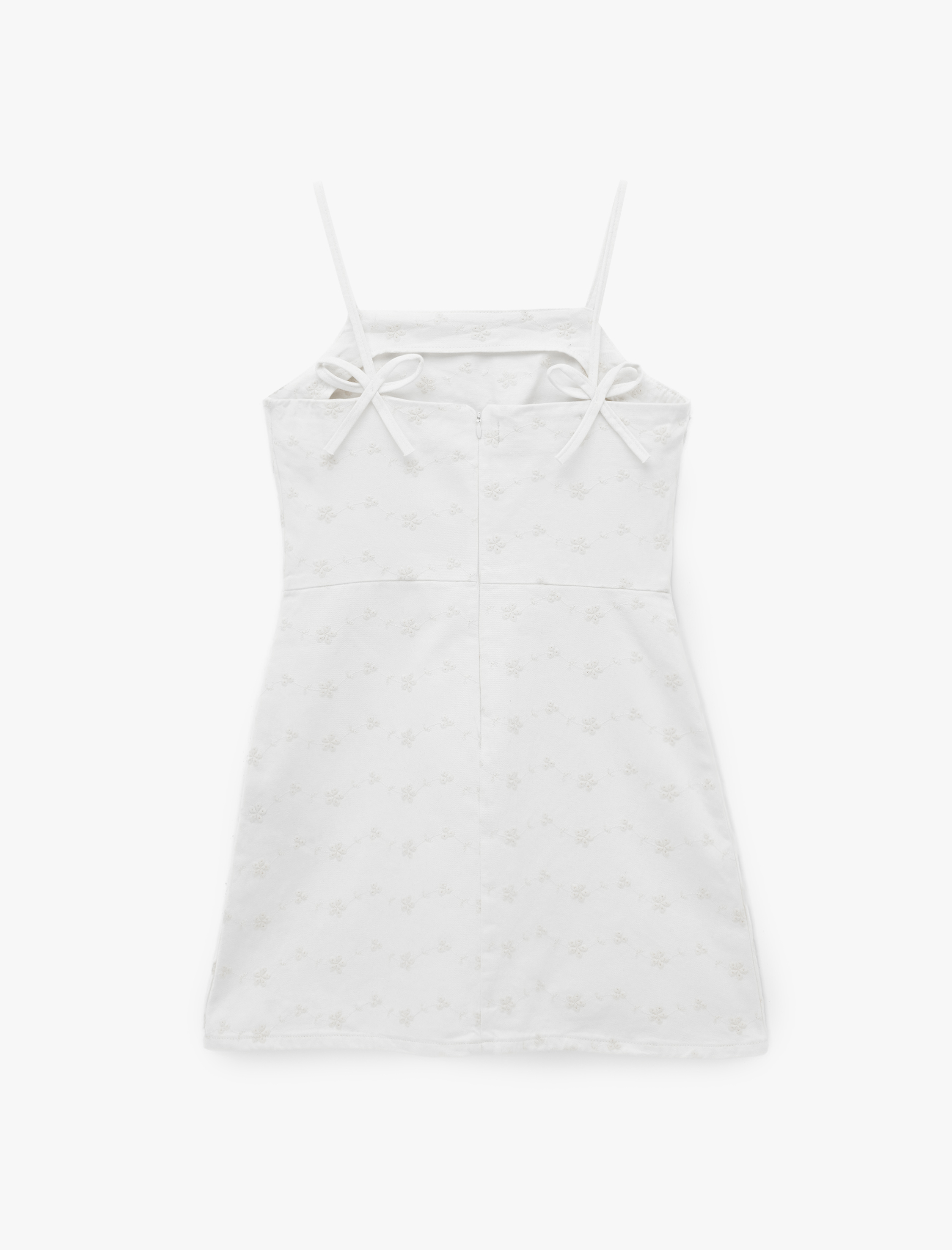   Halter Yaka Fiyonk Detaylı Çiçekli Brodeli Kolsuz Mini Elbise