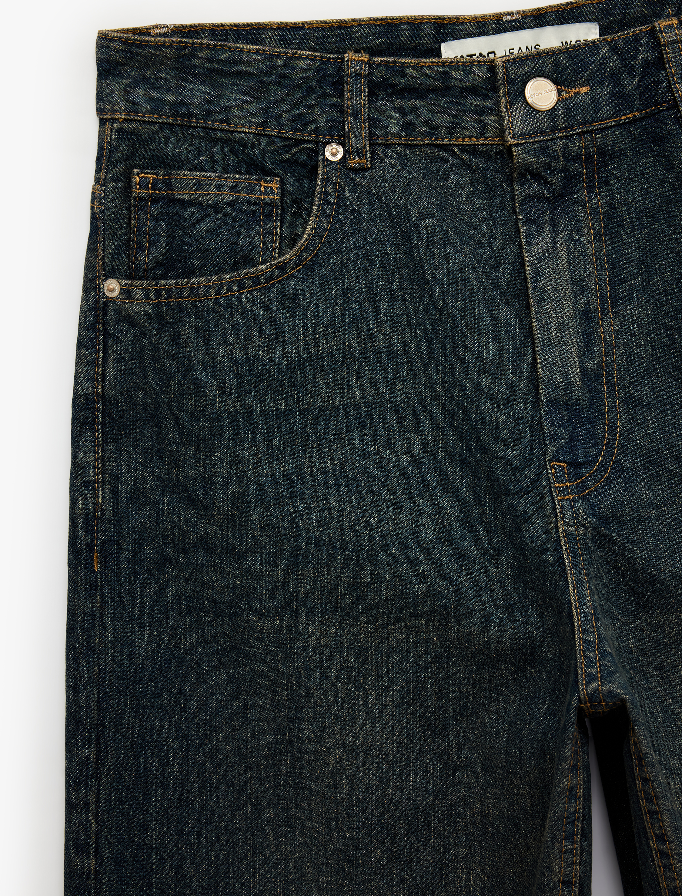   Pamuklu Düz Paça Cepli Düğmeli Normal Bel Barrel Denim Pantolon - Barrel Jeans