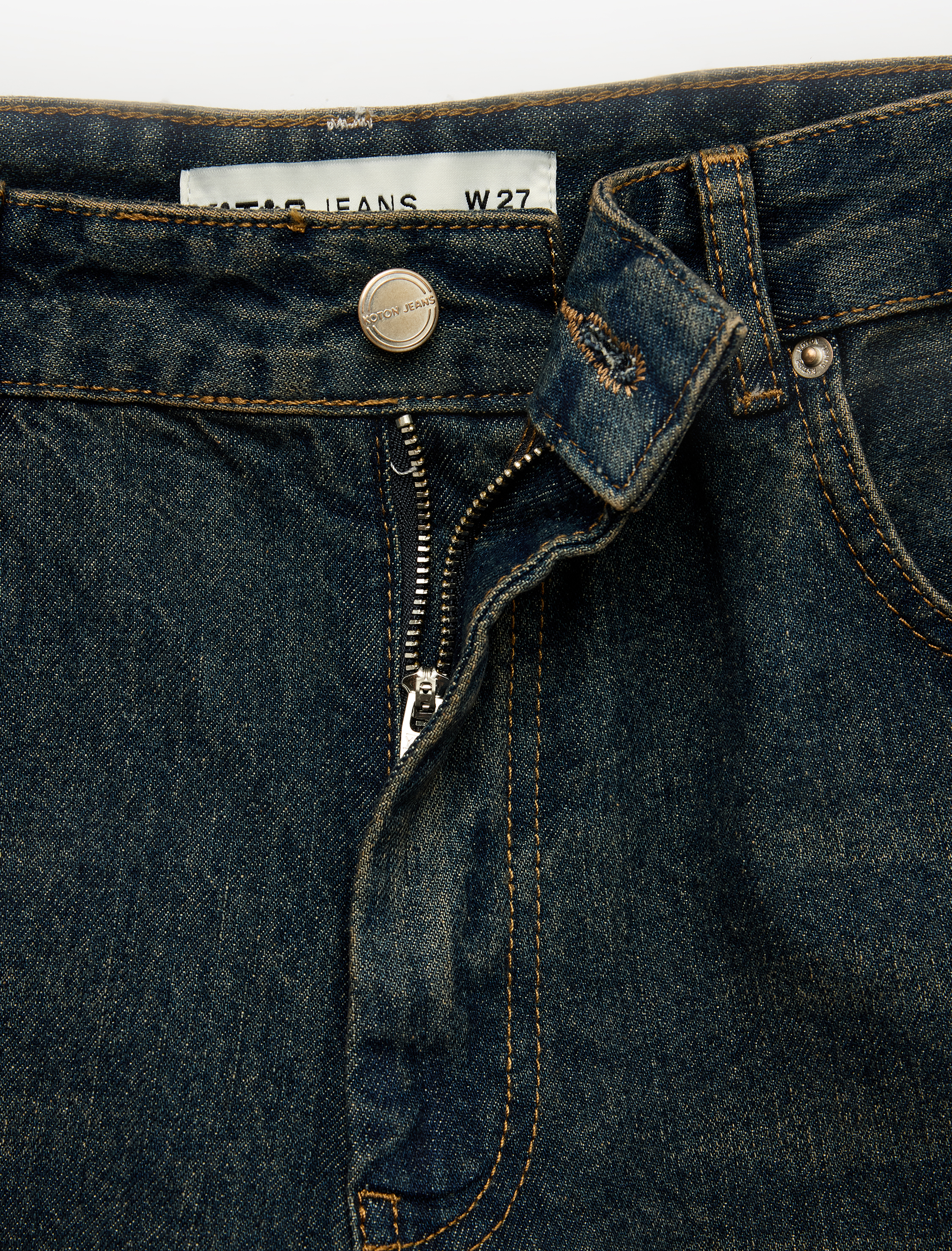   Pamuklu Düz Paça Cepli Düğmeli Normal Bel Barrel Denim Pantolon - Barrel Jeans
