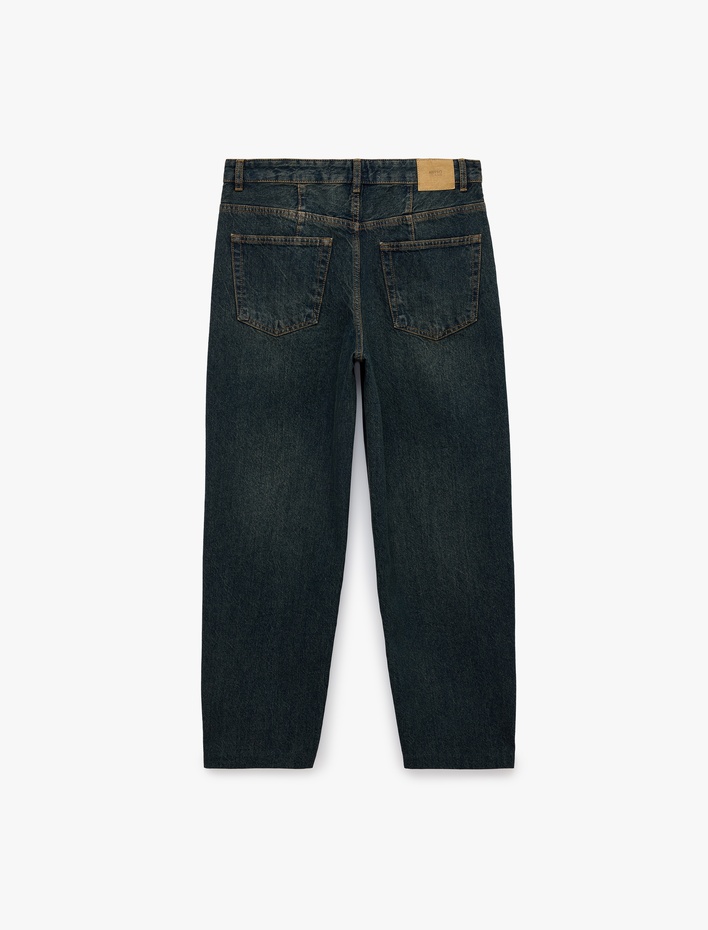  Pamuklu Düz Paça Cepli Düğmeli Normal Bel Barrel Denim Pantolon - Barrel Jeans