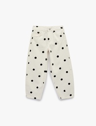 Yüksek Bel Pamuklu Puantiyeli Balon Form Denim Pantolon