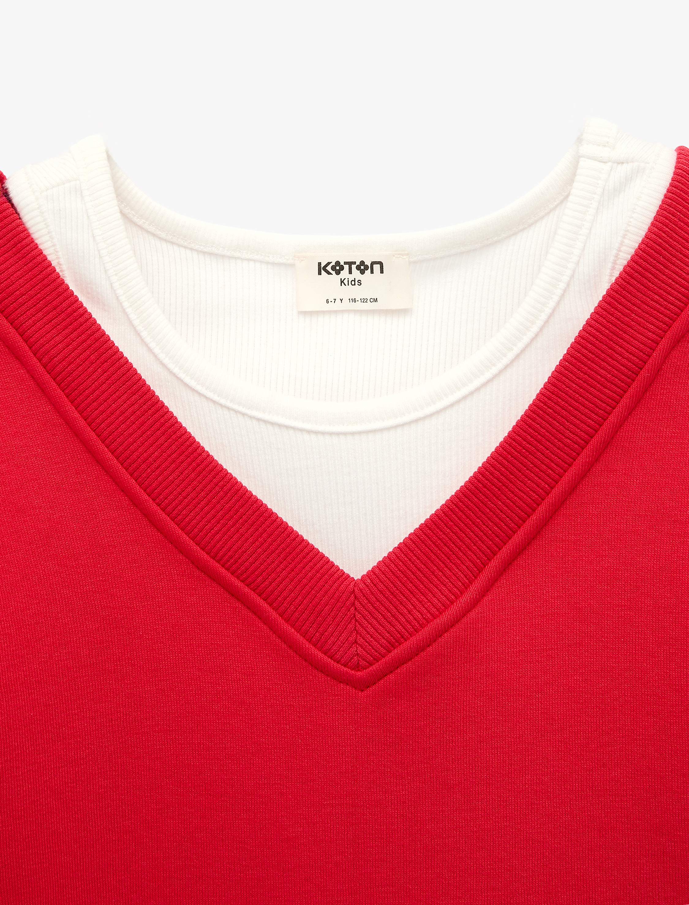 Kız Çocuk V Yaka Uzun Kollu Pamuklu Şardonlu Sweatshirt