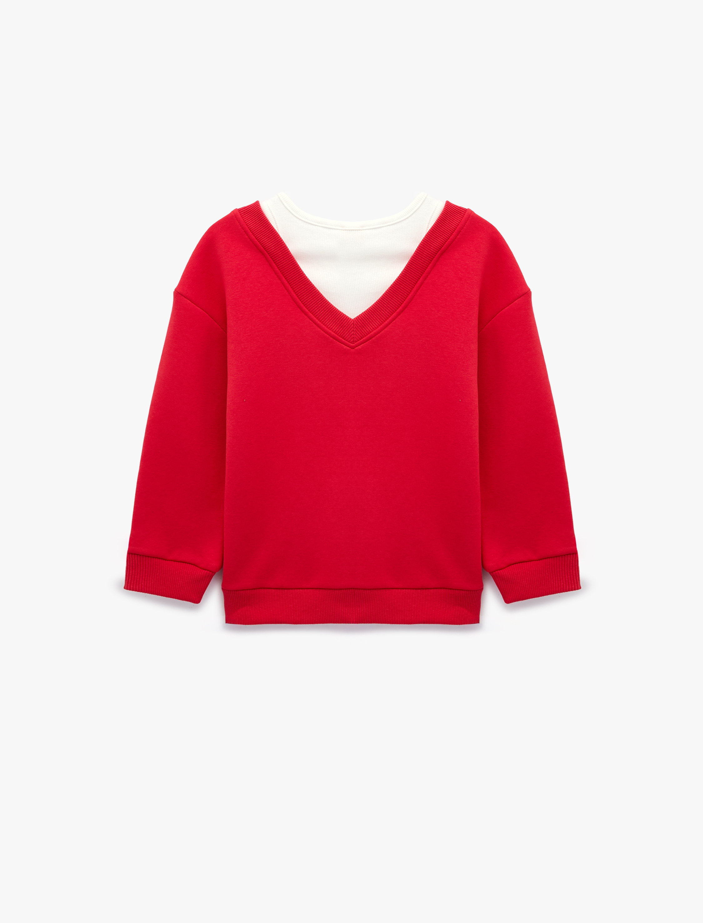  Kız Çocuk V Yaka Uzun Kollu Pamuklu Şardonlu Sweatshirt