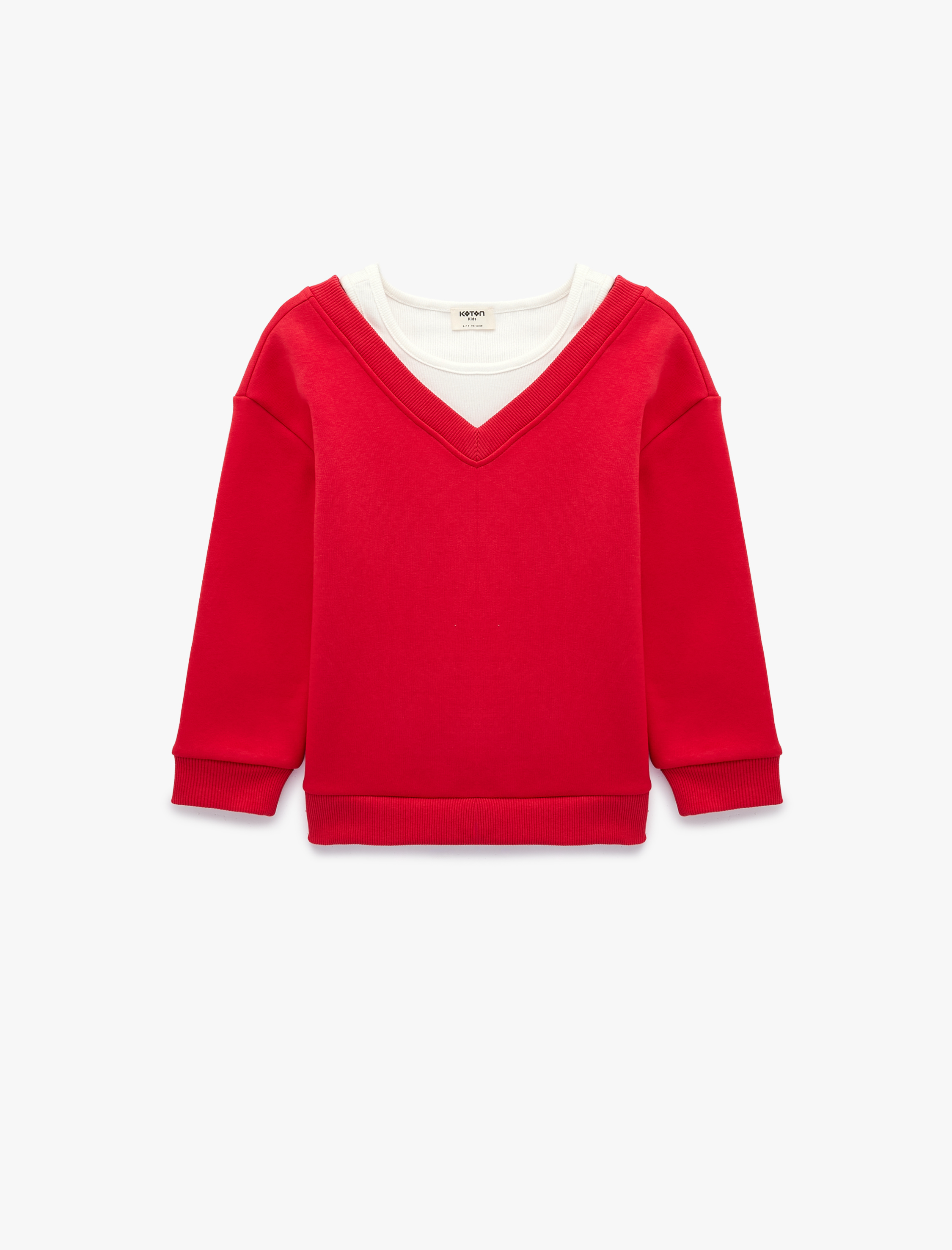  Kız Çocuk V Yaka Uzun Kollu Pamuklu Şardonlu Sweatshirt