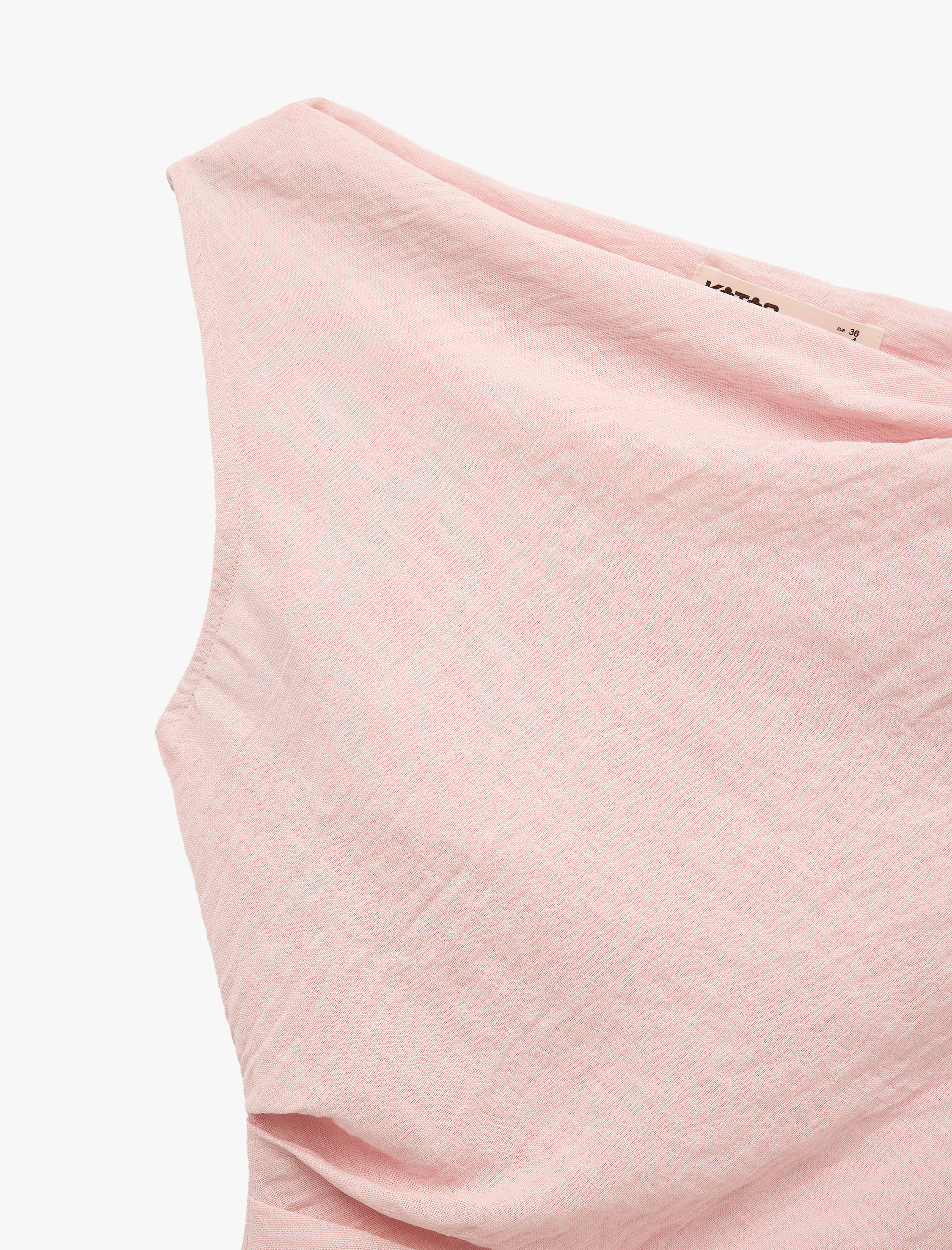   Keten Görünümlü Slim Fit Kolsuz Asimetrik Kesim Kayık Yaka Bluz