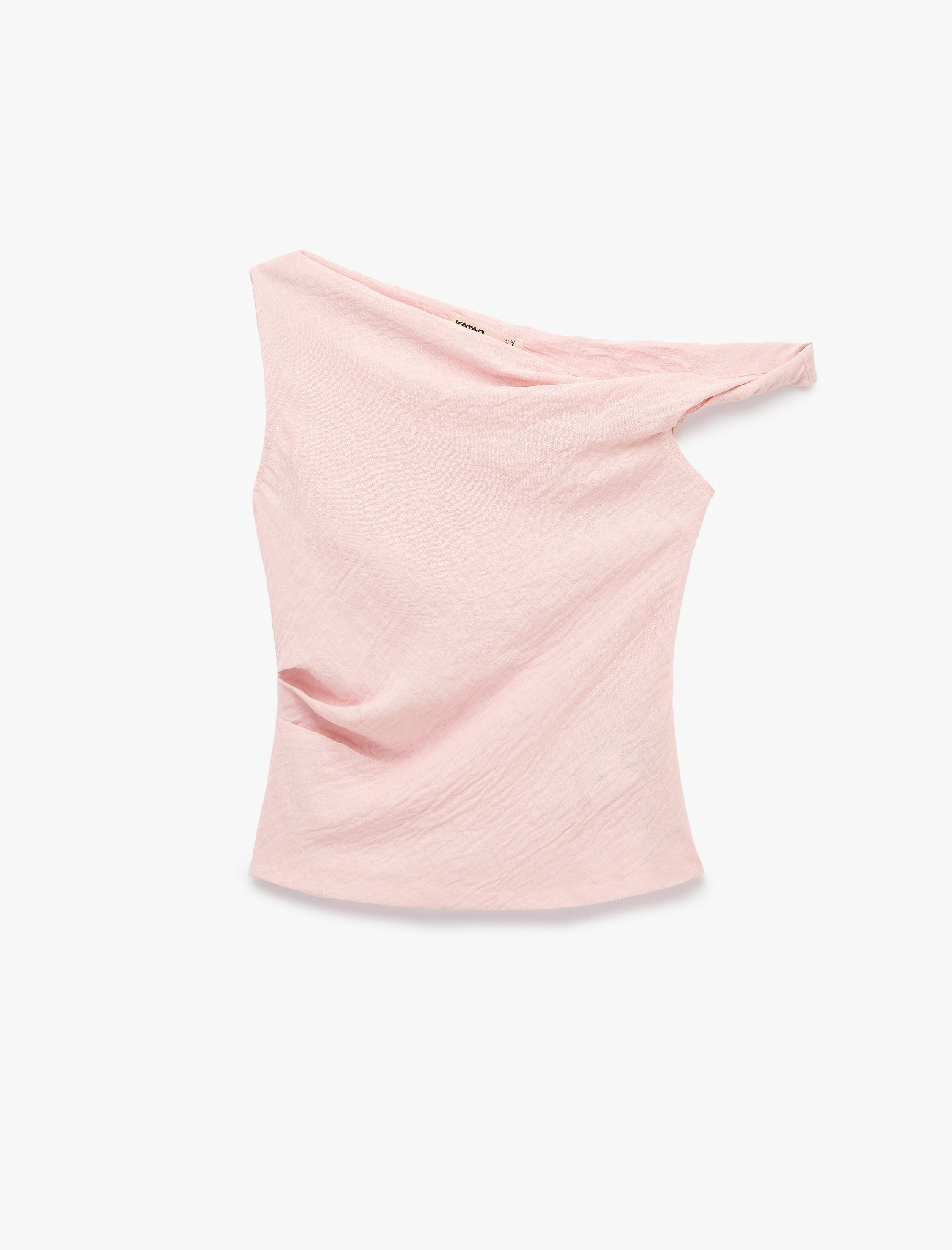   Keten Görünümlü Slim Fit Kolsuz Asimetrik Kesim Kayık Yaka Bluz