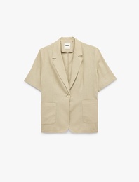 Cepli Kısa Kollu Keten Blazer Ceket