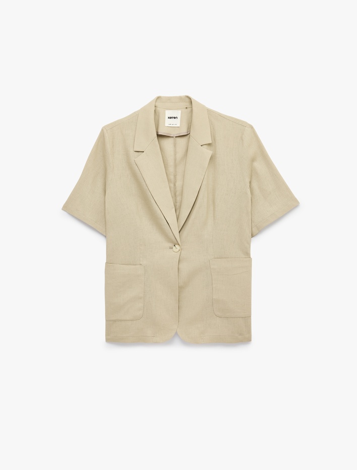  Cepli Kısa Kollu Keten Blazer Ceket