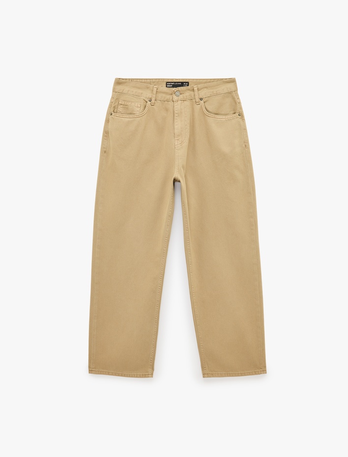  Pamuklu Normal Bel Bol Cepli Baggy Jean Pantolon