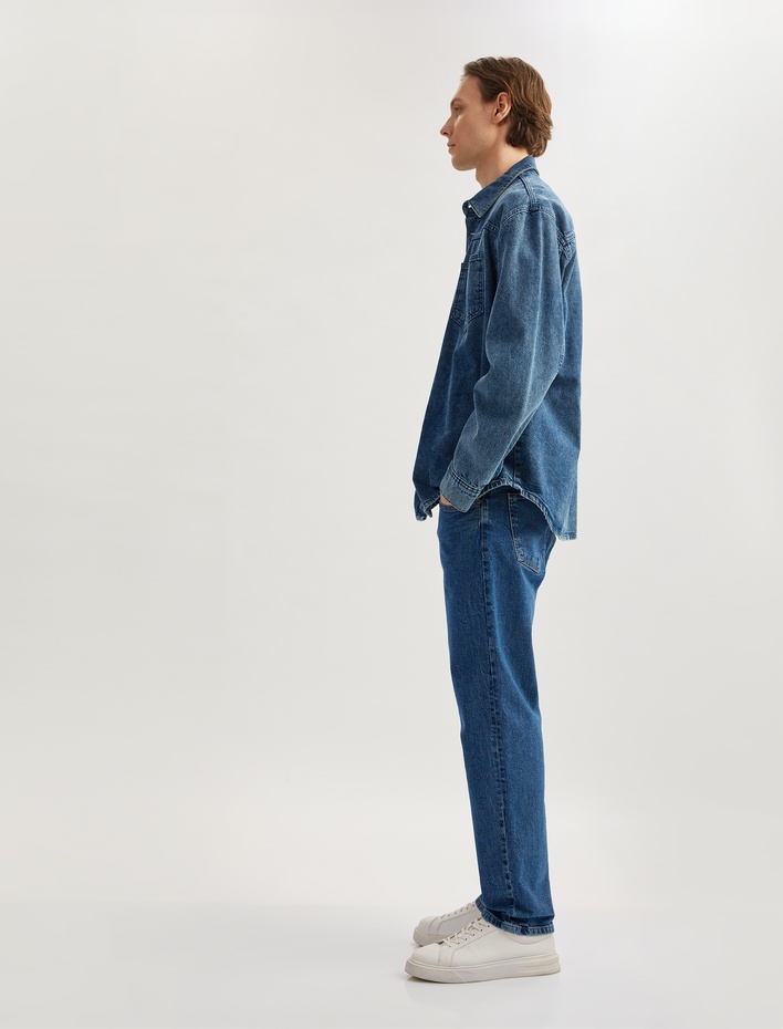  Normal Bel Pamuklu Vintage Straight Jean Pantolon