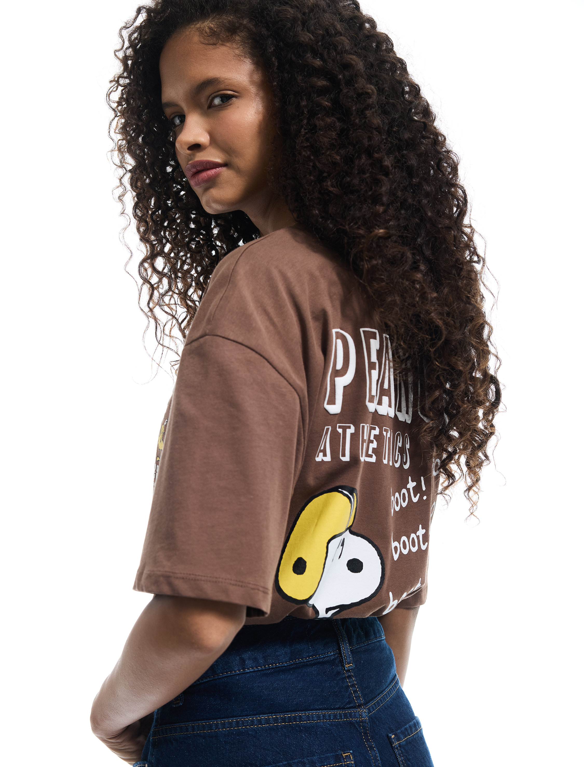   Snoopy Lisanslı Bisiklet Yaka Kısa Kollu Arkası Baskılı Oversize Tişört