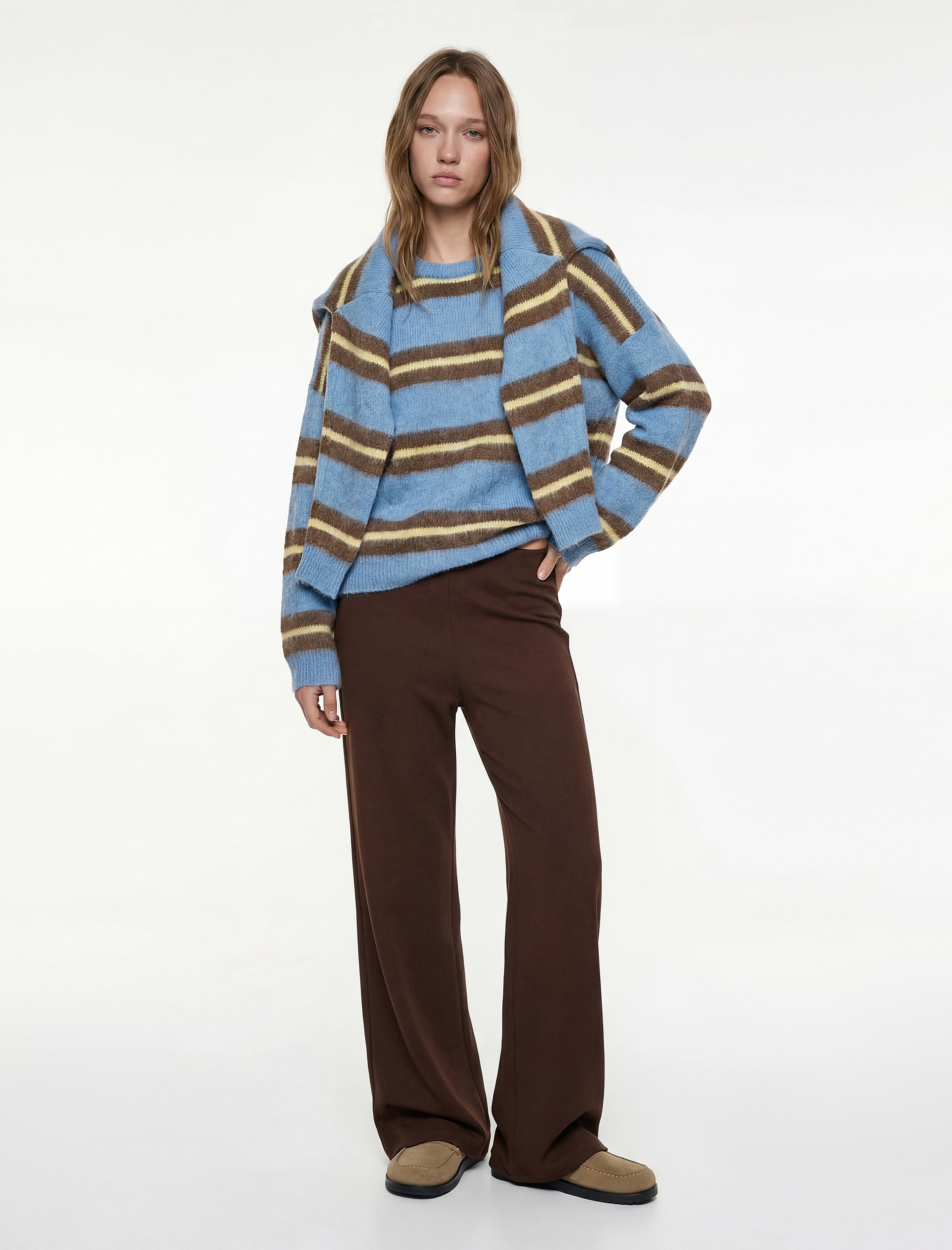   Slim Fit Fermuarlı Normal Bel Geniş Paça Pantolon