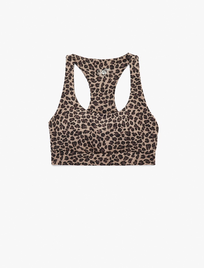  Slim Fit Kolsuz U Yaka Leopar Baskılı Sporcu Sütyeni