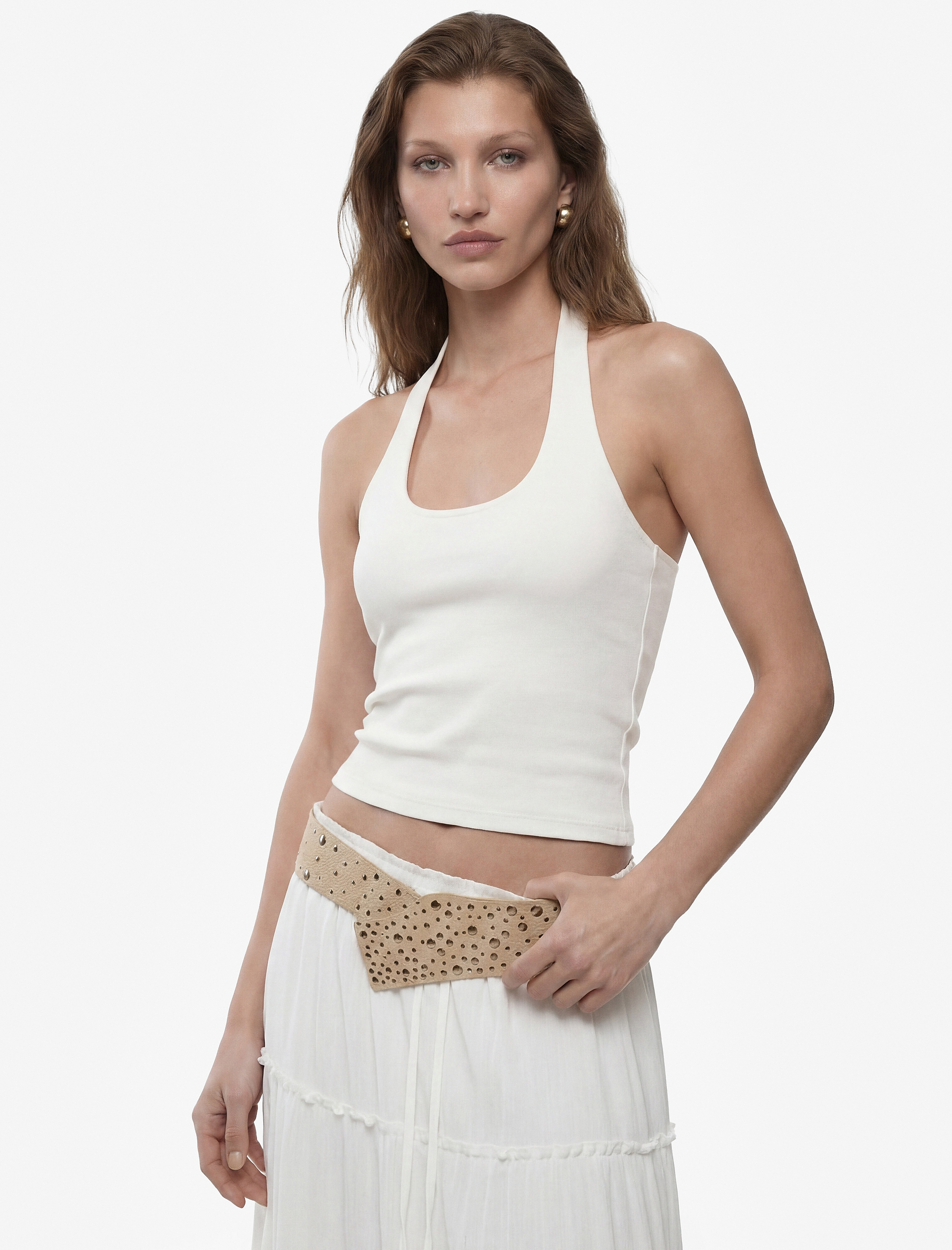   Pamuklu Ribanalı Slim Fit Sırt Dekolteli U Yaka Bluz