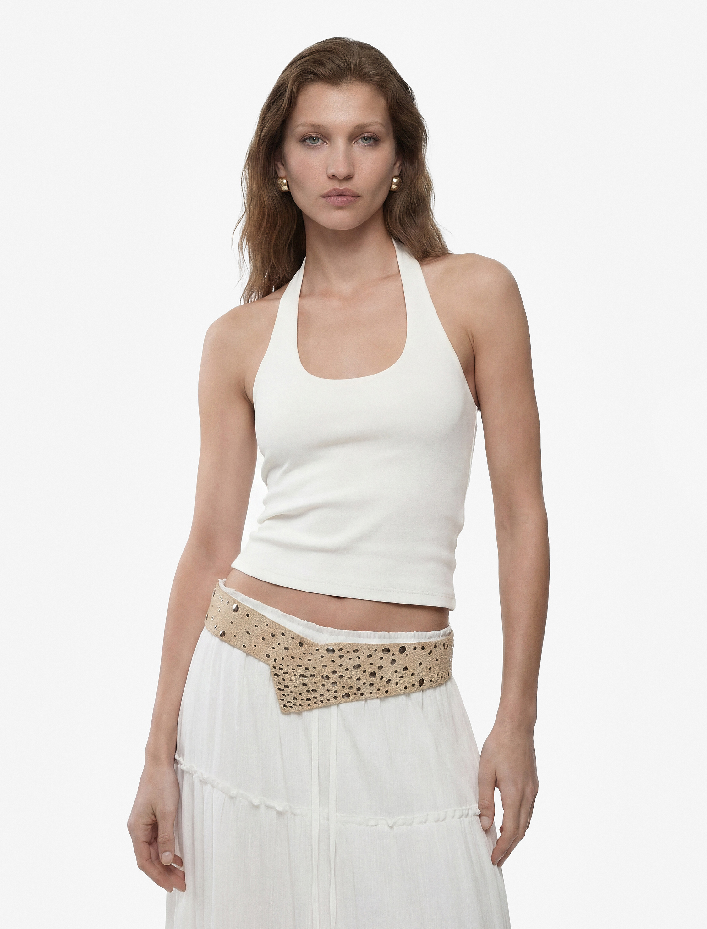  Pamuklu Ribanalı Slim Fit Sırt Dekolteli U Yaka Bluz
